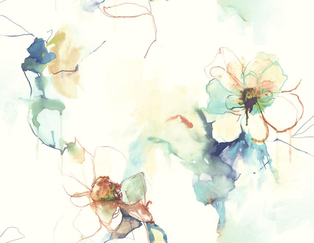 Seabrook Designs LW50006 Living with Art 60.75-Sq. Feet Turquoise and Persimmon Paper Floral Unpasted Wallpaper