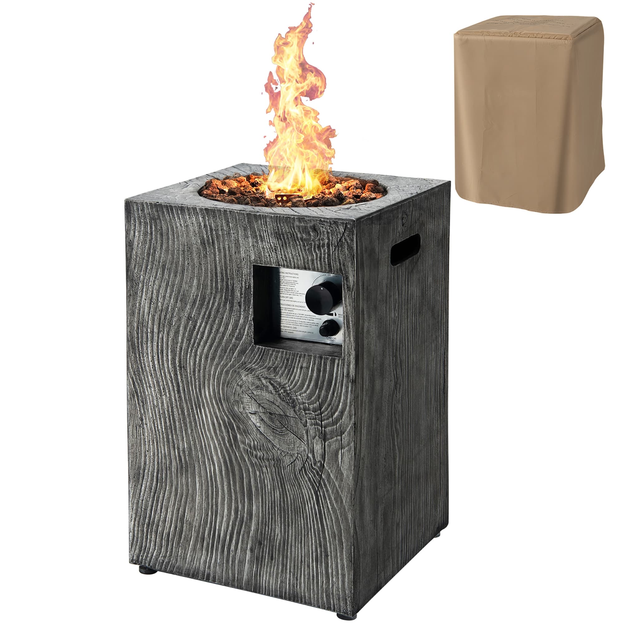 Slickblue D-CO-RG22401PN 16 Inch W Black/Gray Steel Fire Pit with Stainless Steel Burner and Lava Rocks Square Waterproof Cover - Propane Outdoor Patio Deck Poolside Camping
