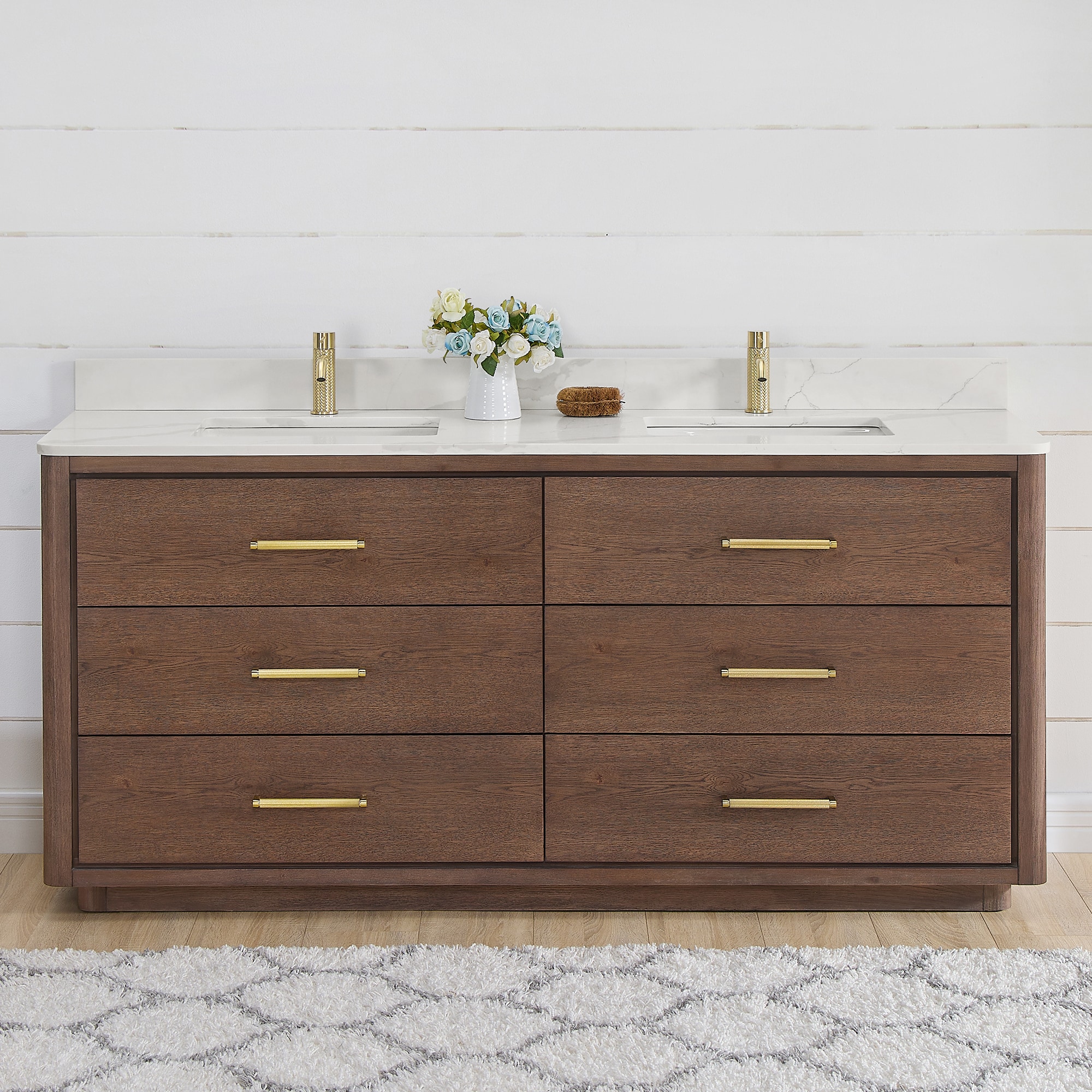 Vinnova Porto 72 in. Free-standing Double Bath Vanity in Aged Natural ...