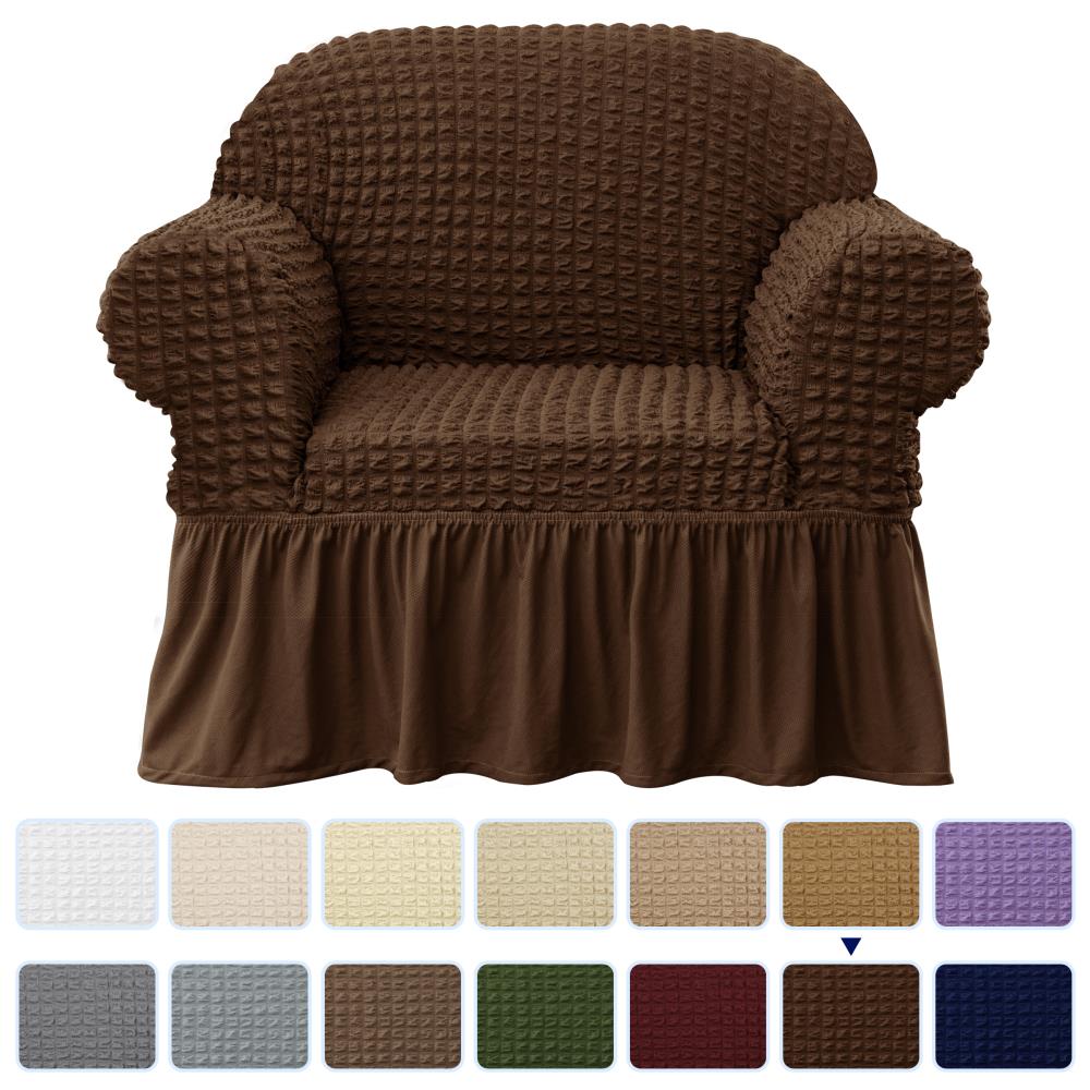 Subrtex SBTQBSFT1C-01 Ruffle Skirt Chocolate Jacquard Chair Slipcover 47-in W x 41-in H x 42-in D