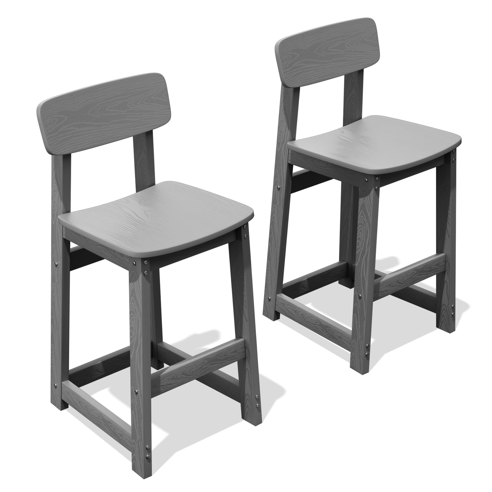 JEAREY XJG3JT-DR 2-Piece Set of HDPE High Bar Stools Set of 2 Gray HDPE Frame Stationary Conversation Chair with Slat Seat