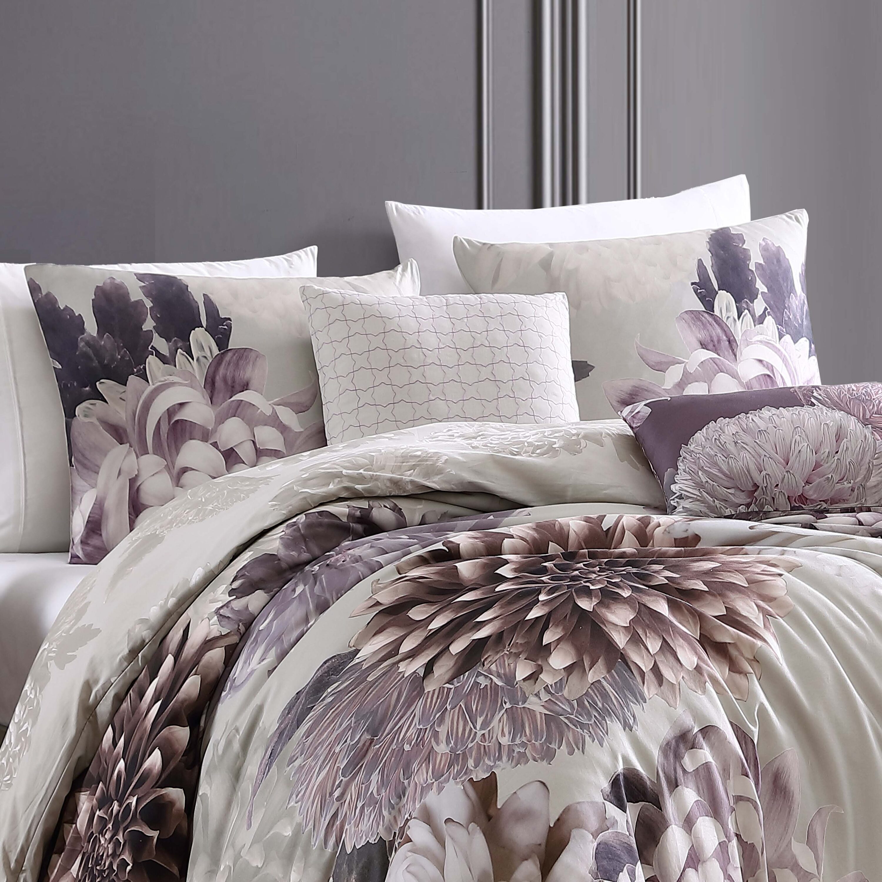 BEBEJAN Bloom 5 Piece Comforter Set Purple Floral Reversible Queen ...