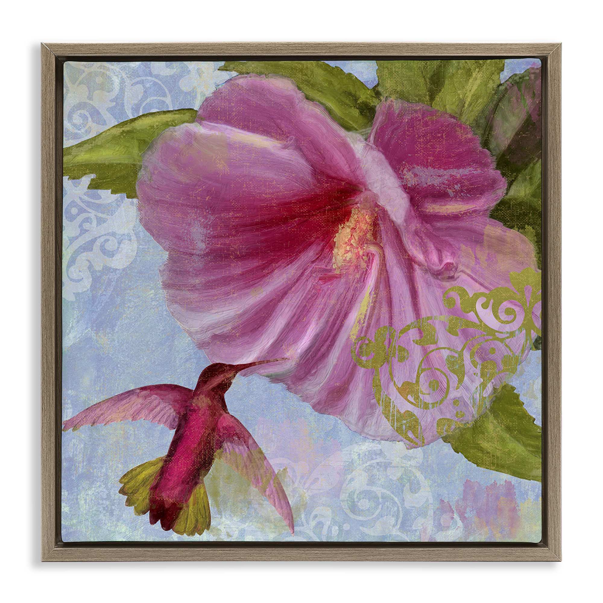 Stupell Industries BS-996-FFE-17X17 Hummingbird and Purple Poppy Brown Framed Floater Canvas Wall Art By Sasha 18 x 18