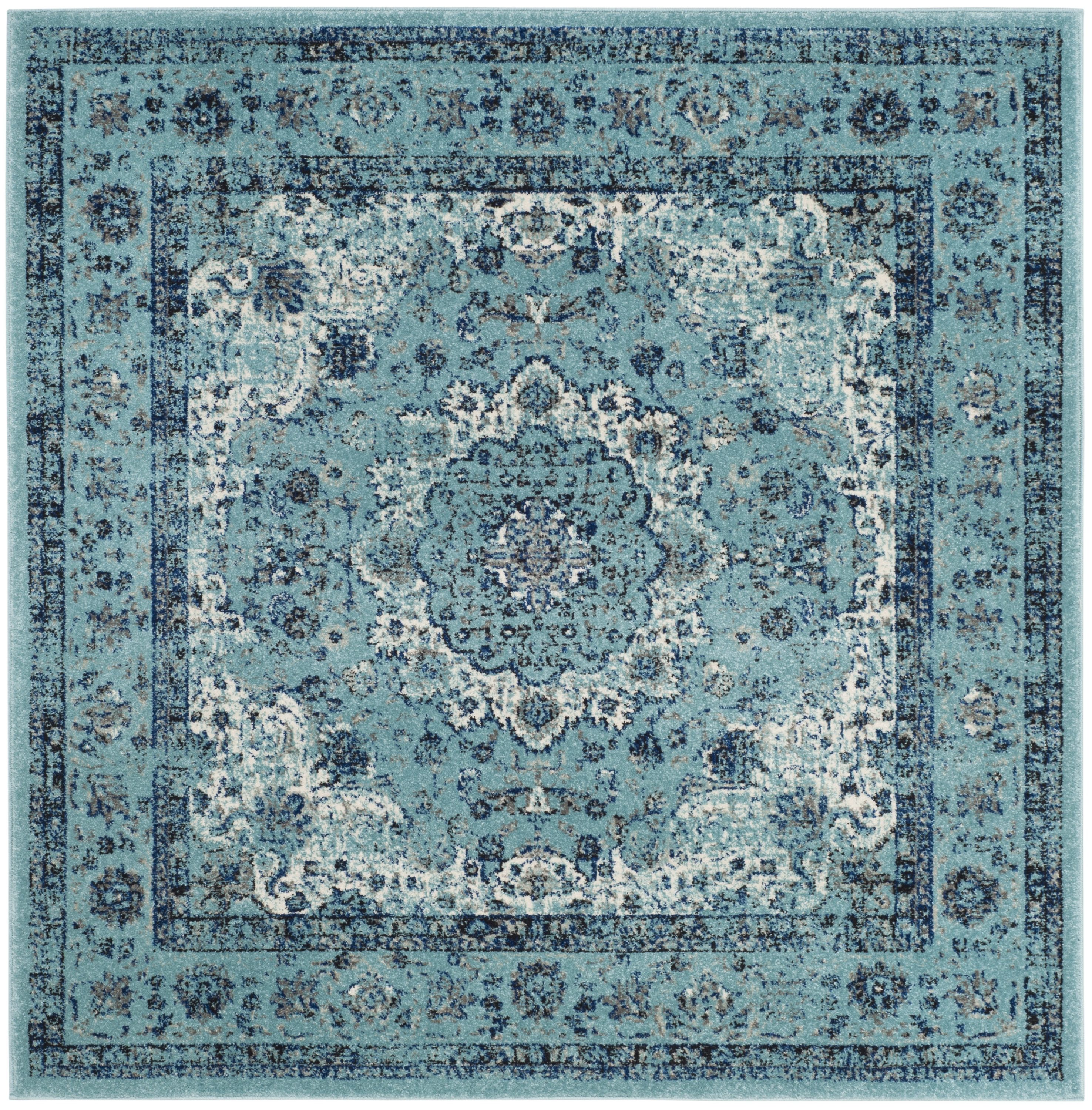 Safavieh EVK220E-7SQ Evoke Savoy 7 x 7 (ft) Loomed Synthetic Light Blue/Light Blue Square Indoor Floral/Botanical Vintage Area rug