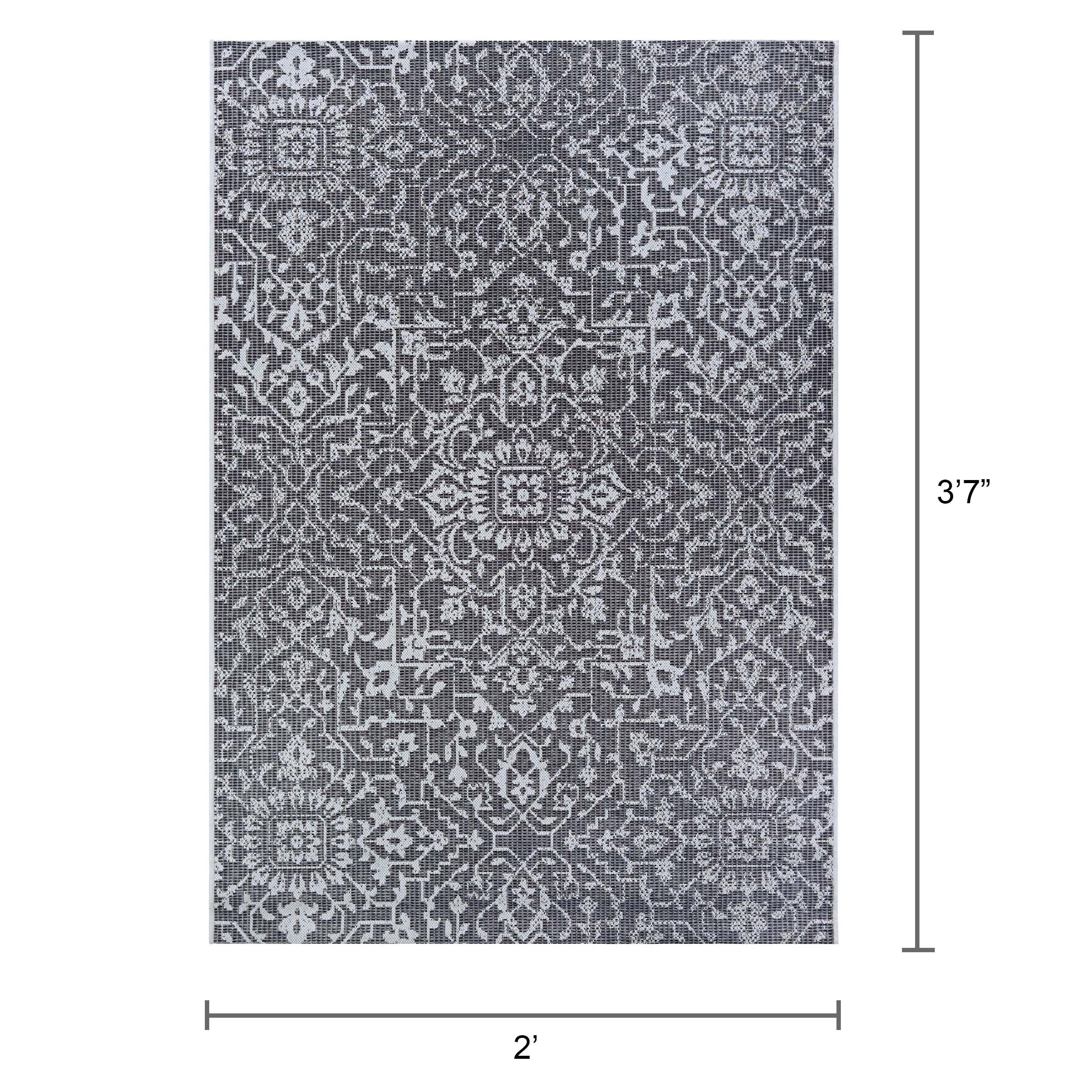 Black and Gray Synthetic Rectangular Indoor/Outdoor Area Rug