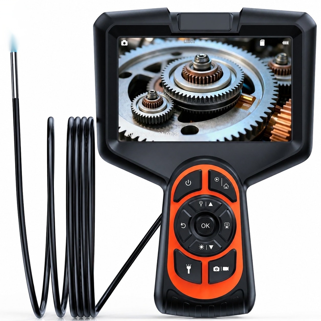 Etokfoks  3 9mm Ultra Thin Semi Rigid Industrial Endoscope Camera with 5 Inch IPS Screen and Dual Lighting for Engine Automotive