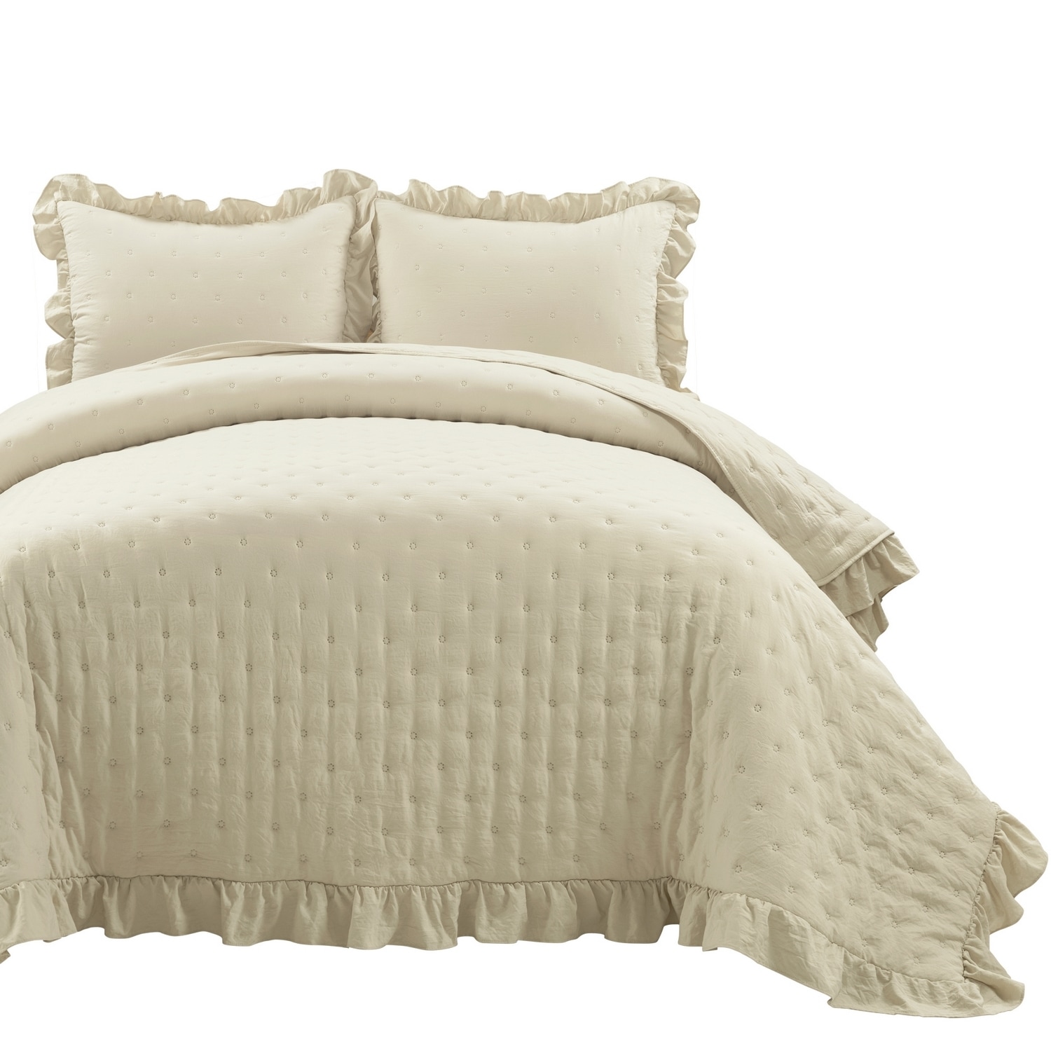 Wheat King Microfiber Reversible Quilt Set with Ruffles