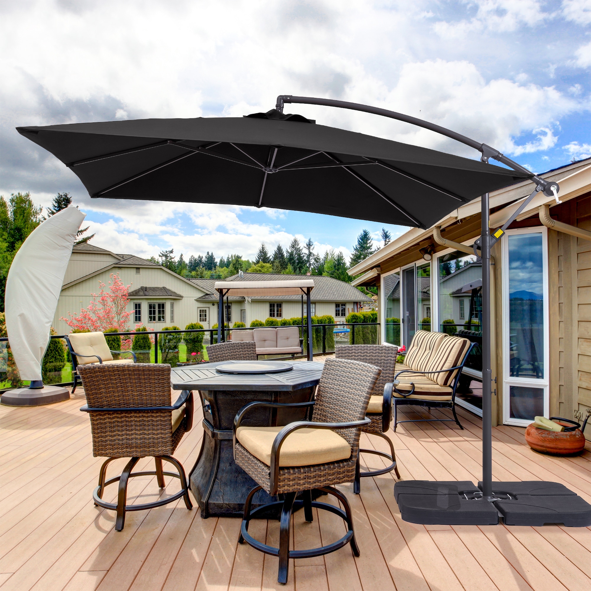 ACEGOSES LW-55BK 8.2-ft Steel Gray No-tilt Cantilever Patio Umbrella