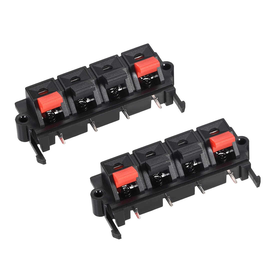 Unique Bargains 4 Ways Spring Speaker Terminal Clip Push Release Connector Audio Cable Terminals Strip Block Black Red WP4-19 2pcs #S26080601UX3352