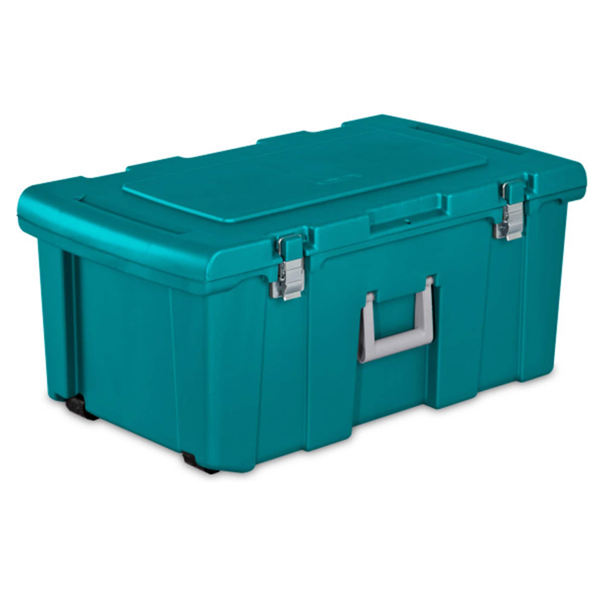 Sterilite 295245 Wheeled Footlocker  Plastic Utility Storage Container  Teal  2 Pack
