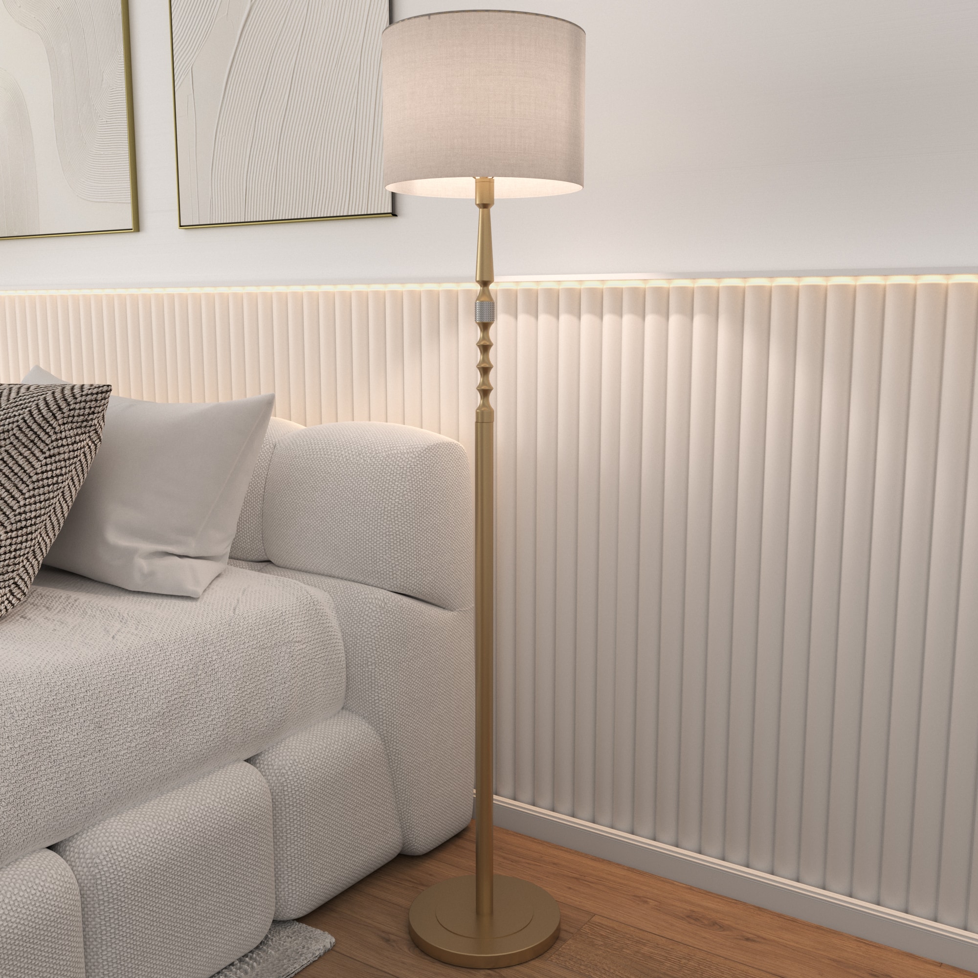 ACROMA 68.51-in Satin Brass Standard Floor Lamp with Fabric Shade