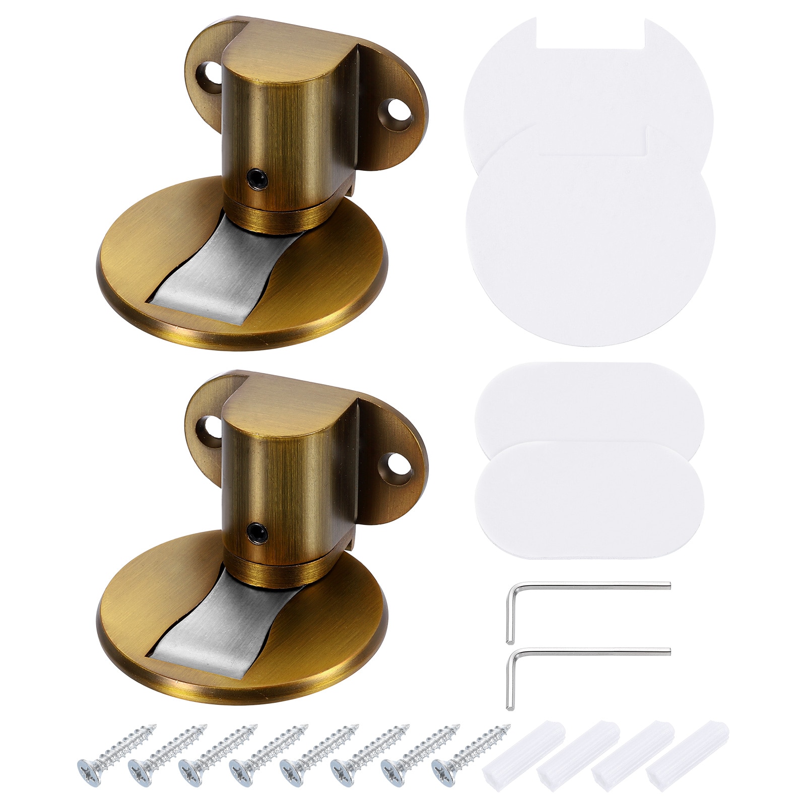 Unique Bargains 2pcs Magnetic Door Stopper Silent Magnetic Floor Door Stop Adjustable Floor Door Catch with Adhesive Tape and Screws Shock Absorbing for Bedroom Office Bathroom Brass