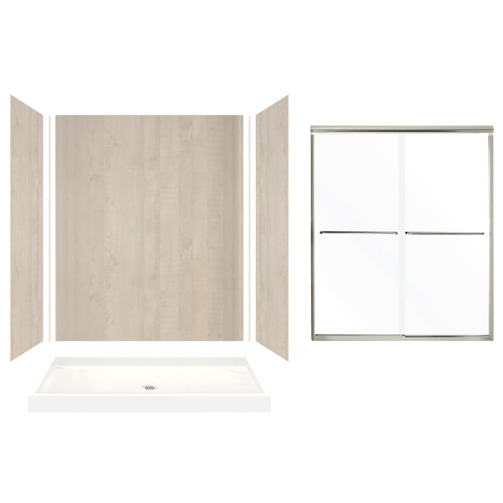 Transolid KSE603272-5475NC-45 Expressions Bleached Oak 5-Piece 32-in x 60-in x 72-in Base/Wall/Door Rectangular Alcove Shower Kit (Center Drain) Drain Included