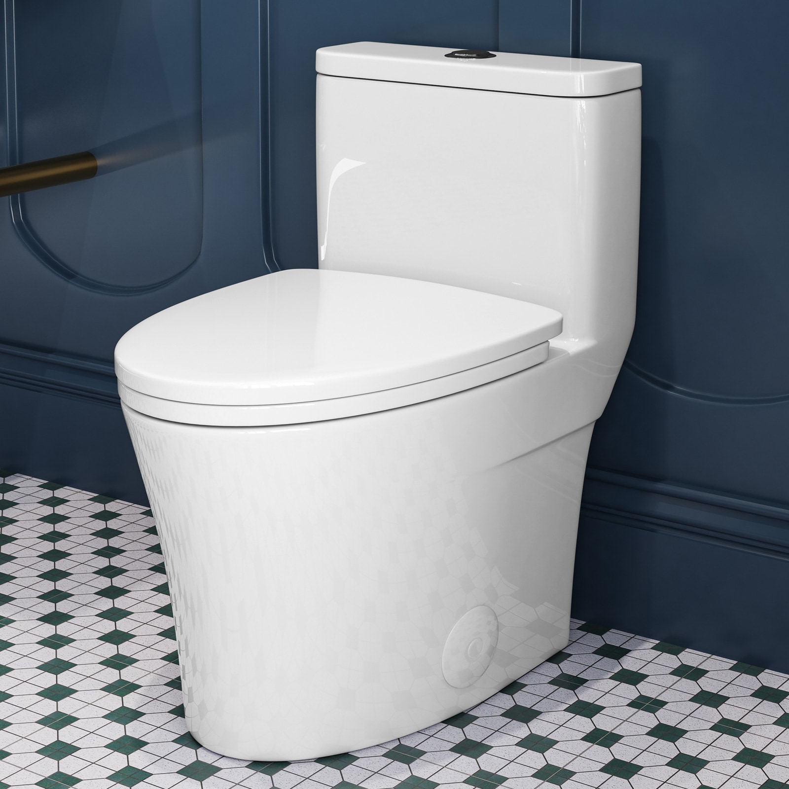 HOROW HR-T0307W Biscuit Elongated Standard height 12-in Rough-In 1.28 GPF Dual Slow Close Feature 1-piece Toilet