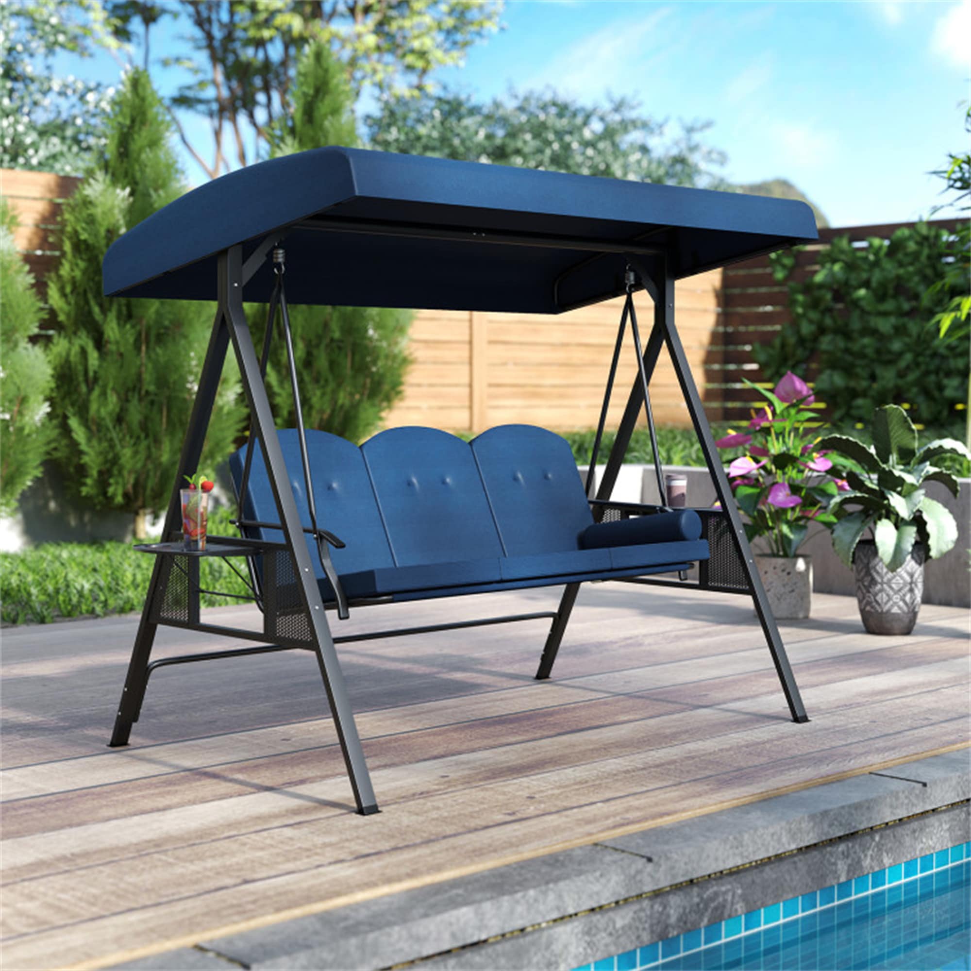 Patio Swing Chair 3 -person Navy Outdoor Swing