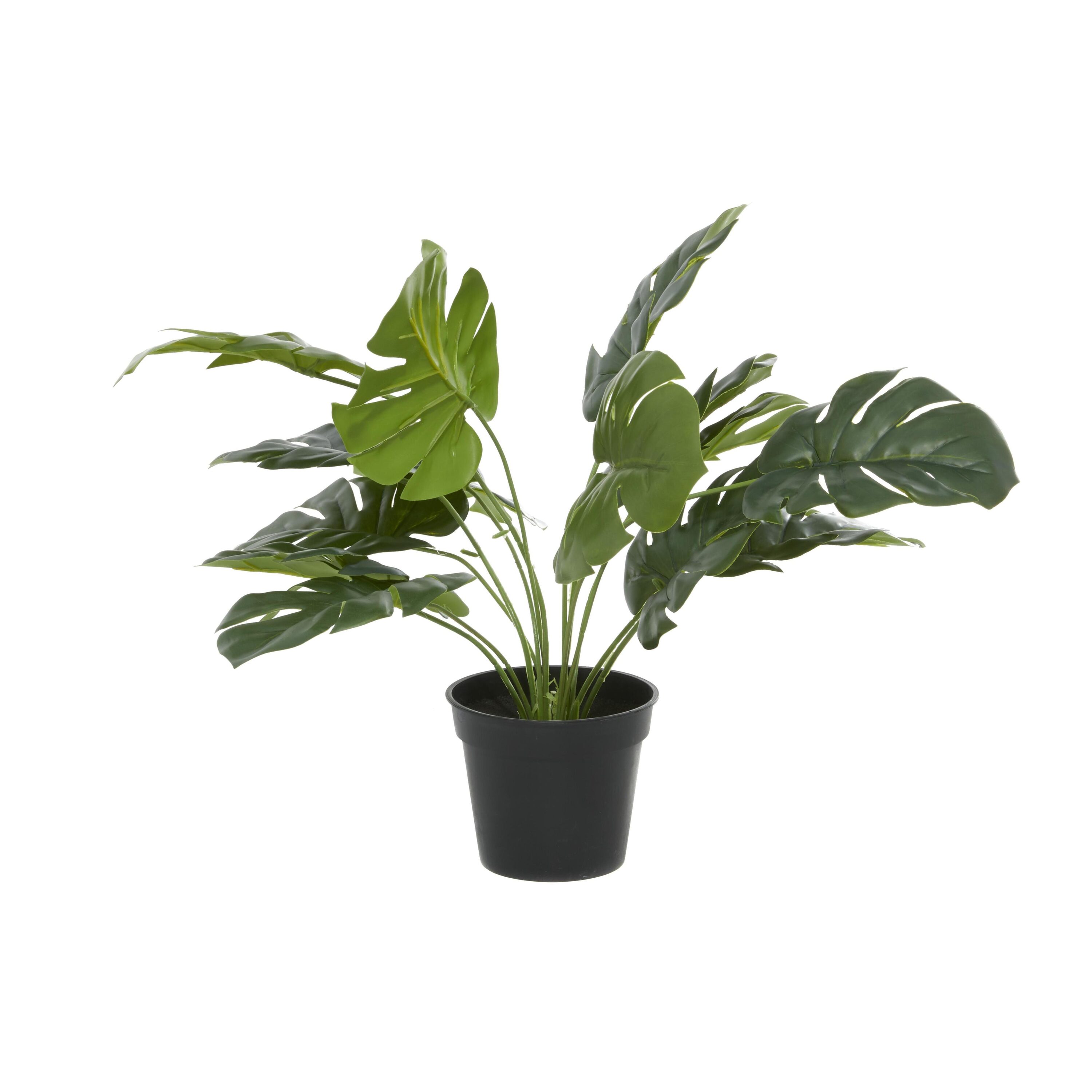 20" Green Artificial Monstera Plant in Black Plastic Pot