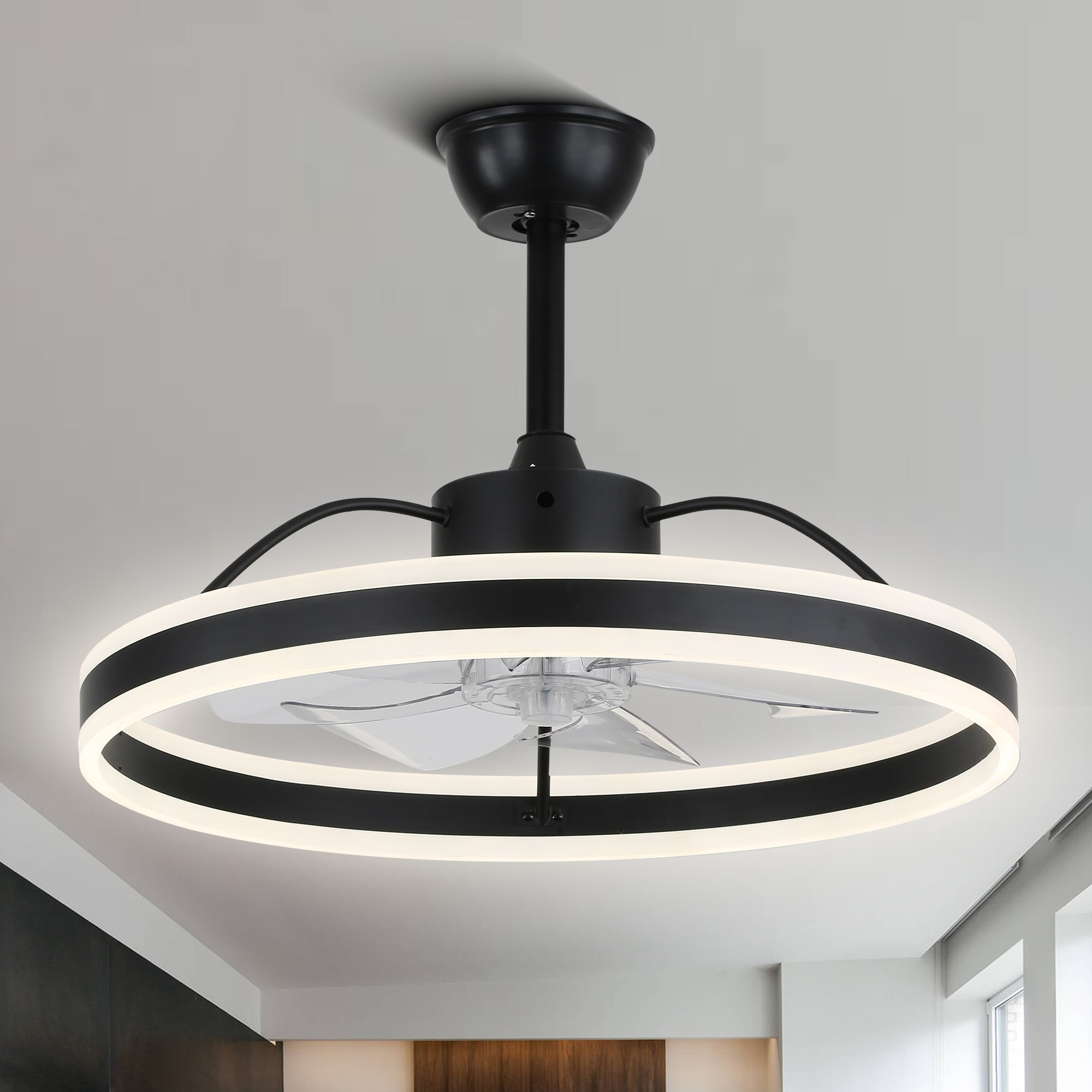 Bella Depot DCFSD2402 Nimbella 24-in Color-Changing Integrated LED Black with Black Blades Bladeless Ceiling Fan With Light - Remote Included ( 7 -Blade )