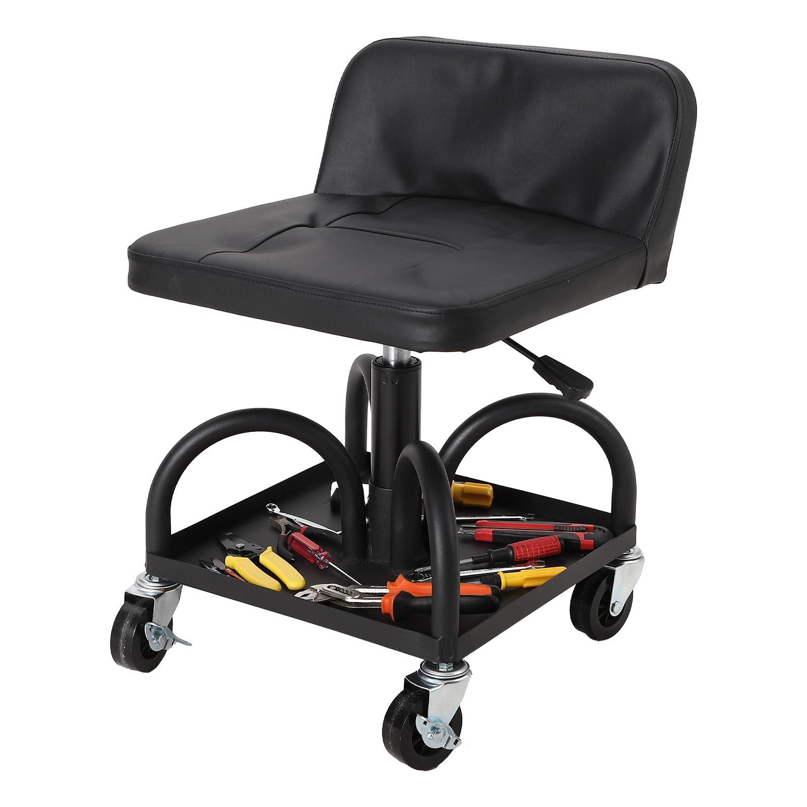 Garvee Adjustable Height Garage Workshop Stool with Backrest 300LBS Capacity Lockable Wheels and Built In Tool Tray #9VMKOTF5U143