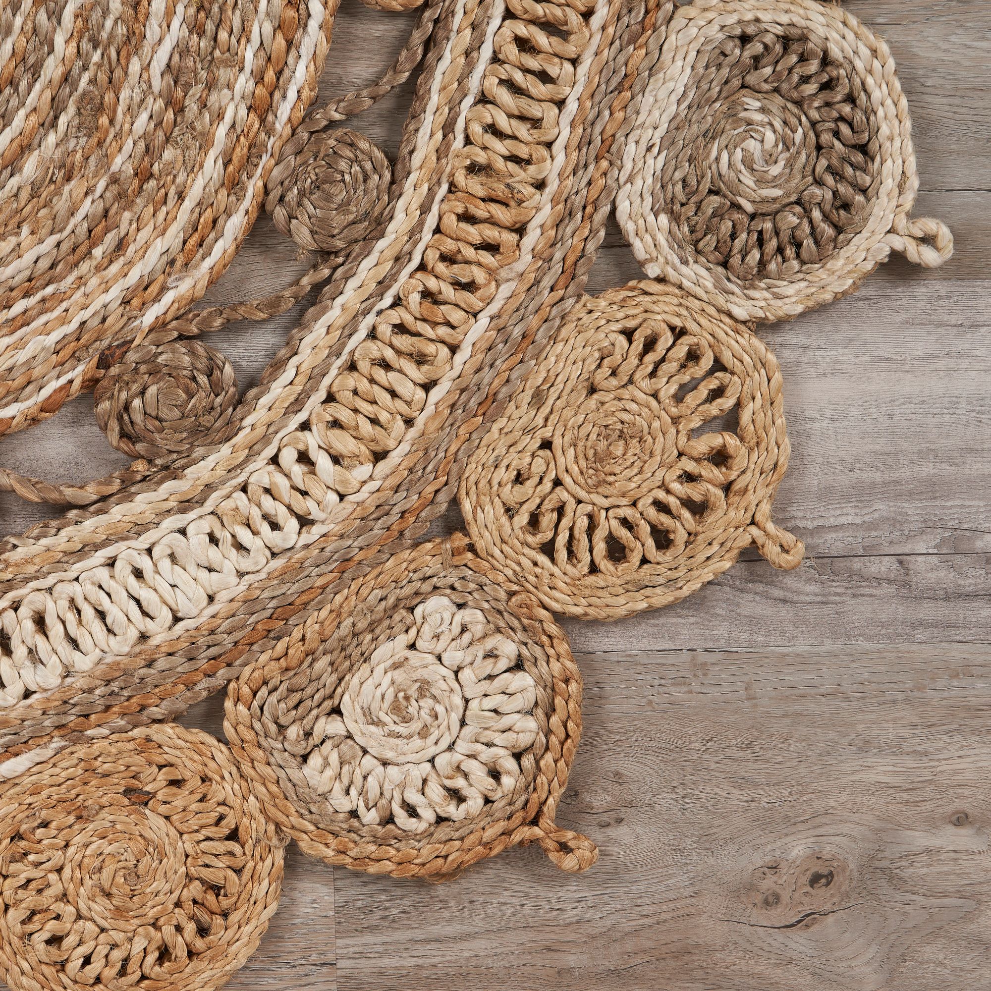 Handmade Braided Oval Beige and Gray Wool Rug