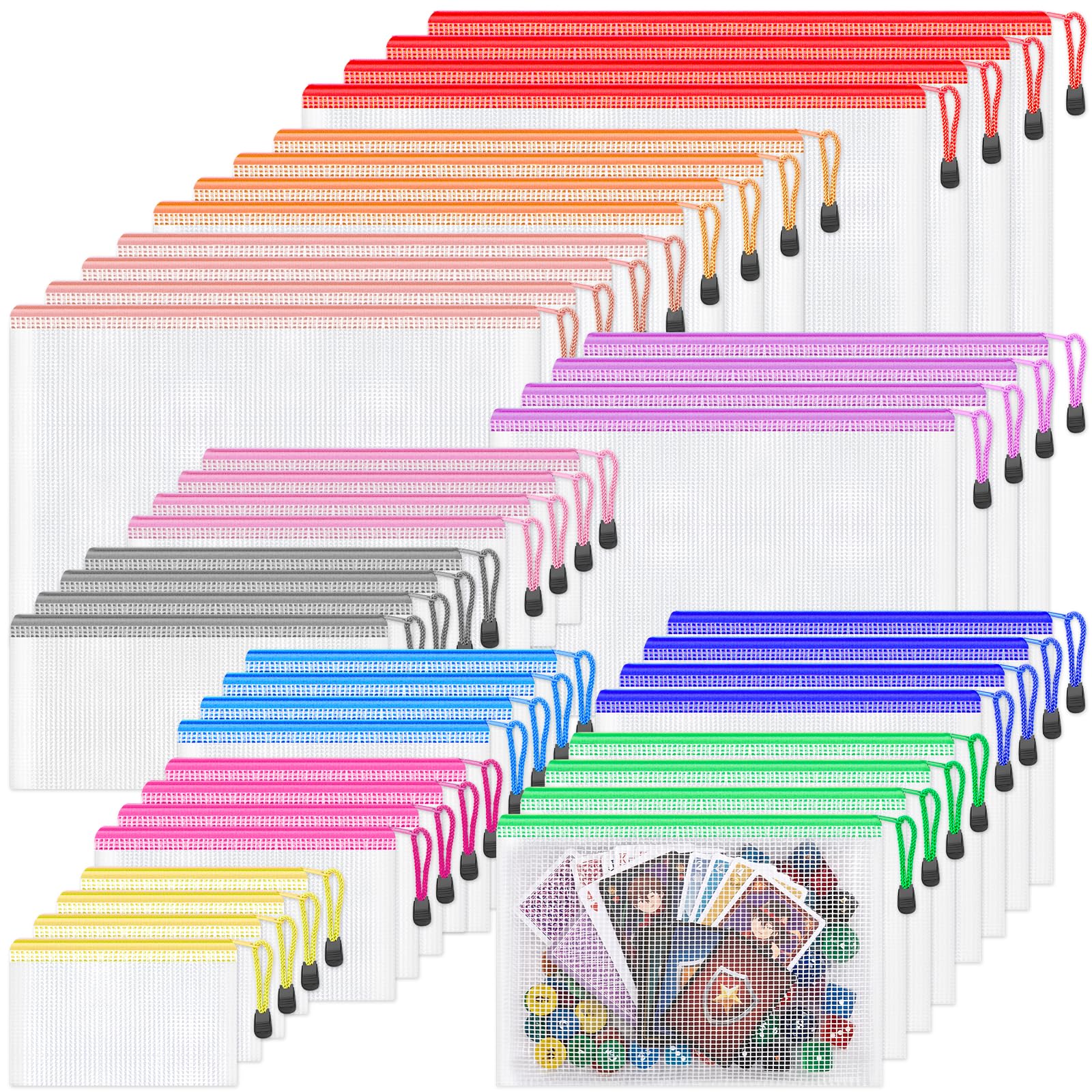 AOIZGMY  Mesh Zipper Pouch Bags 44 Pieces in 8 Sizes and 11 Colors for Organizing Office School Travel and Home Storage durable home and garden
