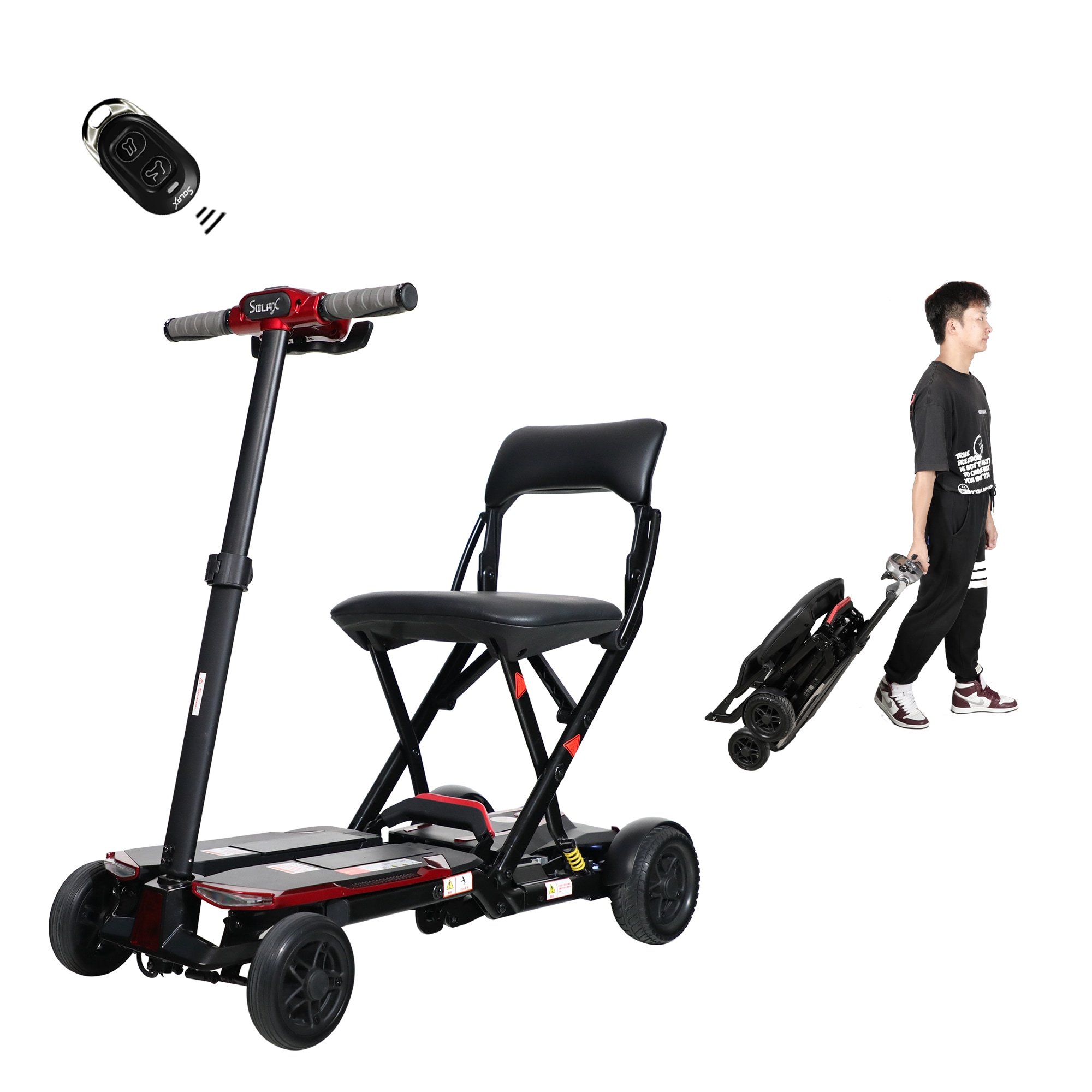 Xspracer ML-FMS542 4-Wheel Remote Folding Mobility Red Scooter for Adults and Seniors, Electric Powered Lightweight Foldable Mobility Scooter With Suspenion capacity.