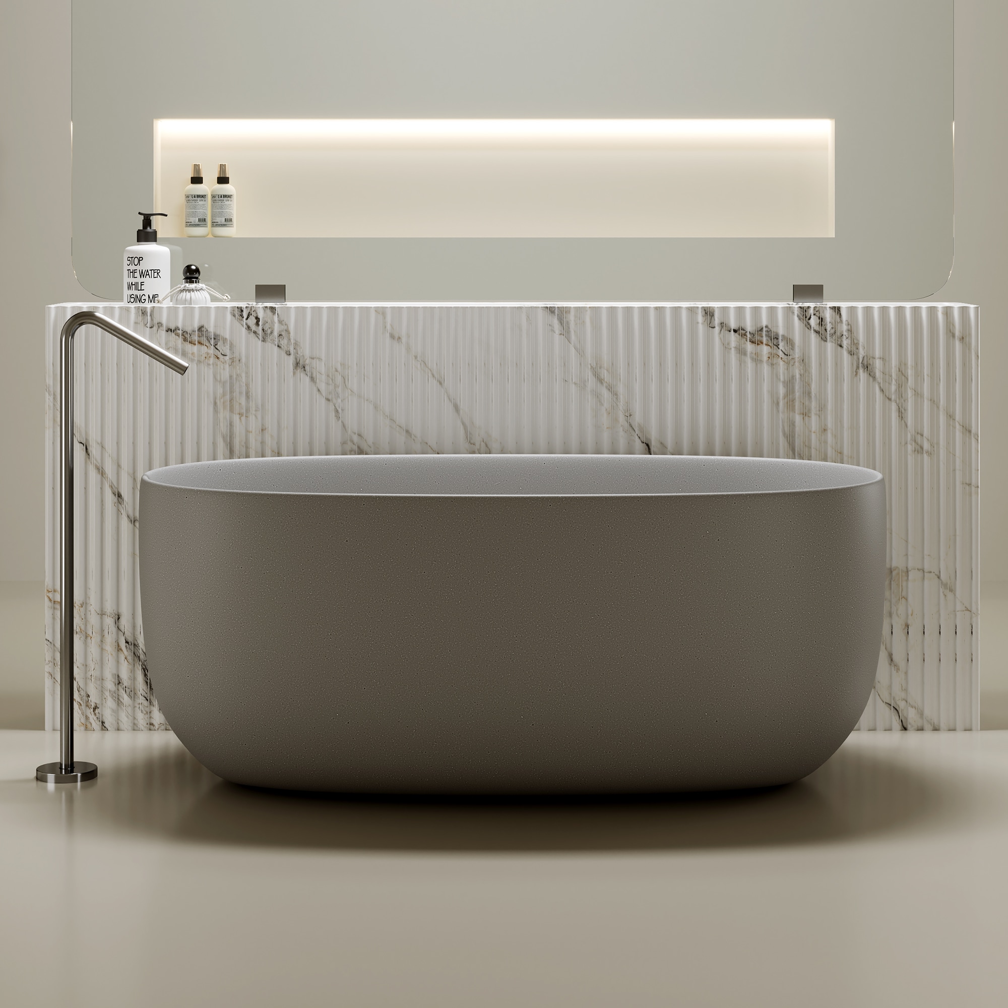 POCCI 47 Inch Freestanding Bathtub Solid Surface Oval Soaking Tub Grey