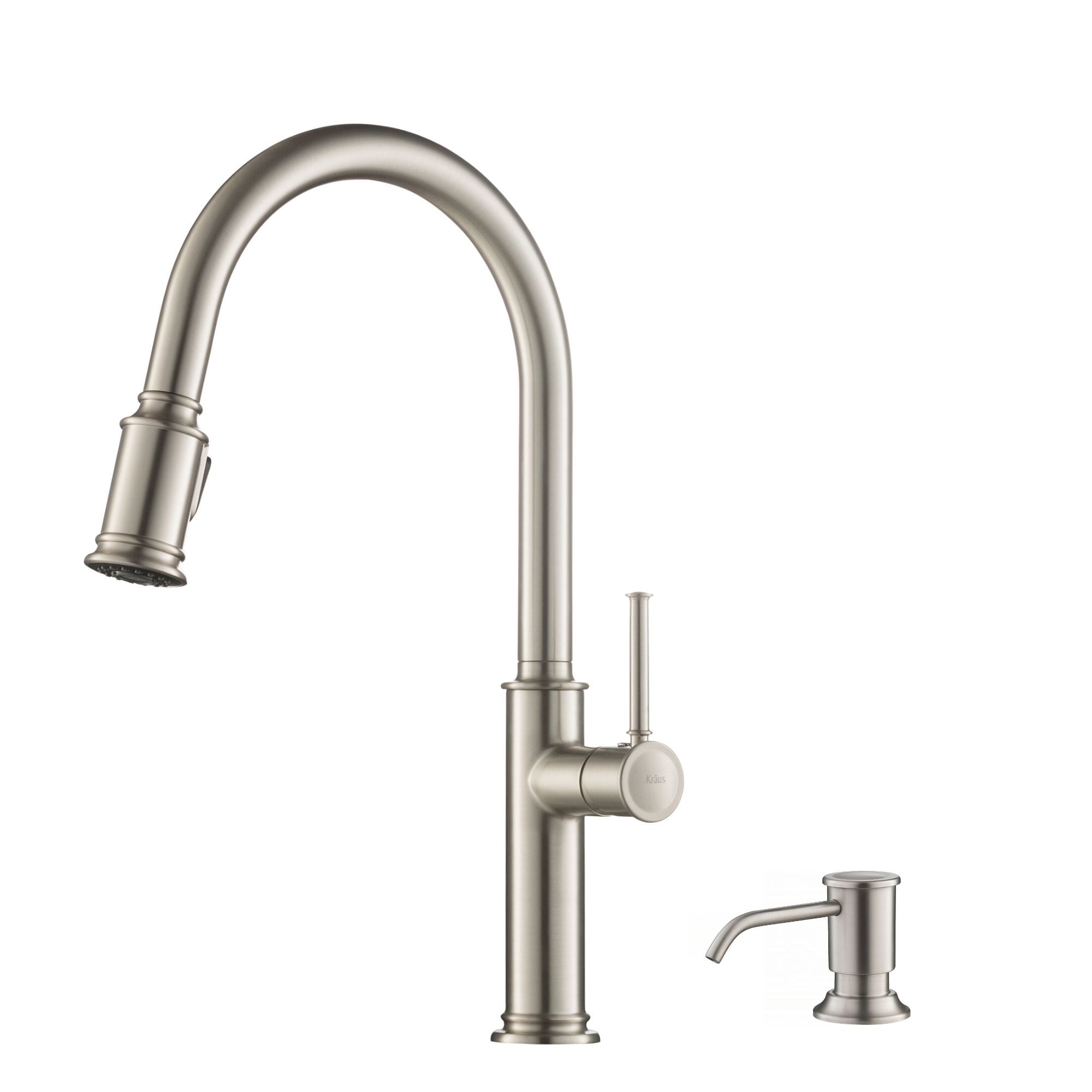 Kraus KPF-1680SFS-KSD80SFS Stainless Steel Single Handle Deck-mount Pull-down Kitchen Faucet with Sprayer (Soap Dispenser Included)