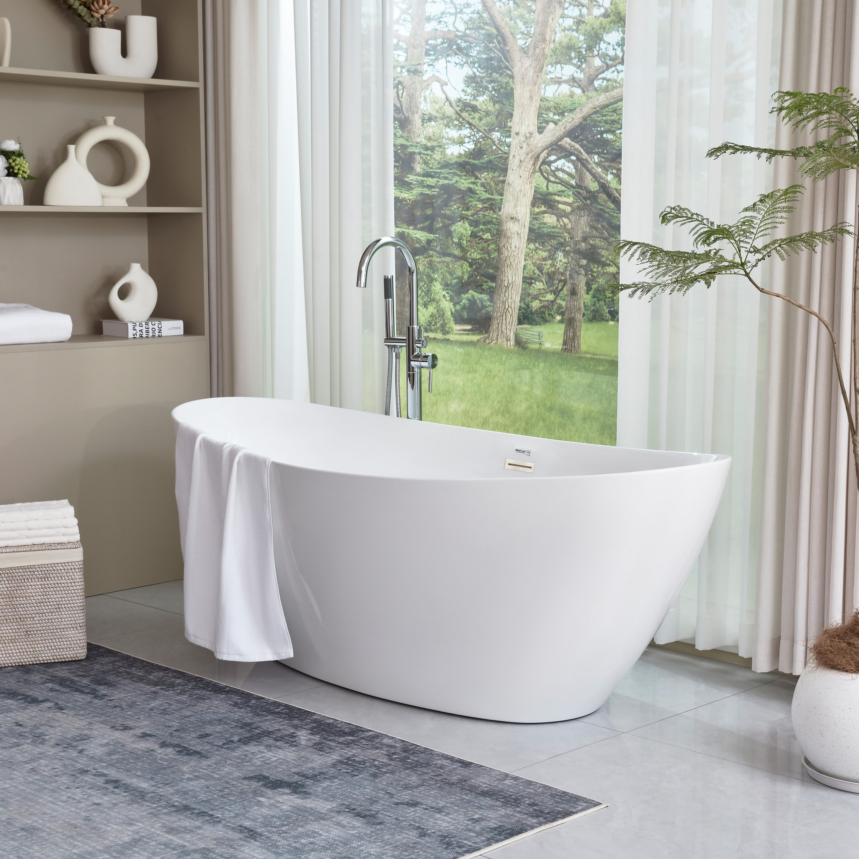 71" White Freestanding Acrylic Soaking Bathtub