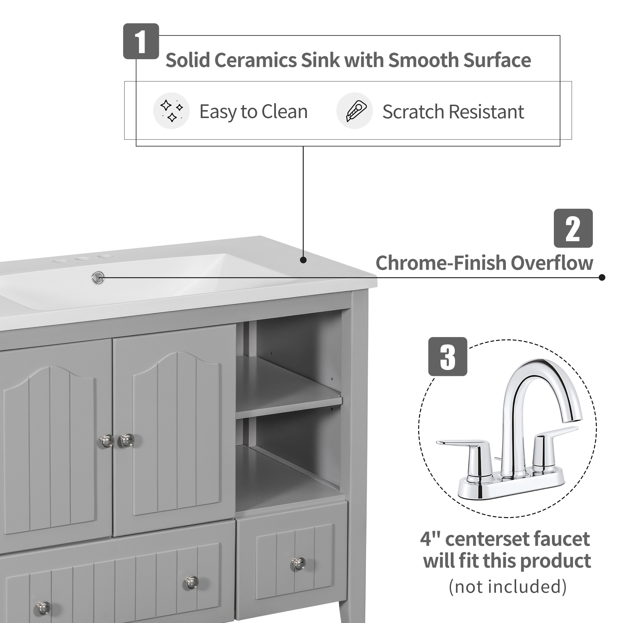 WELLFOR AY725-36GR Bath-Vanity-Combo - View #7