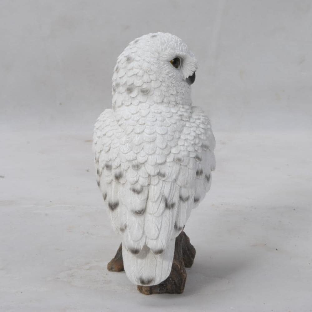 White Polyresin Snowy Owl on Brown Stump Garden Statue