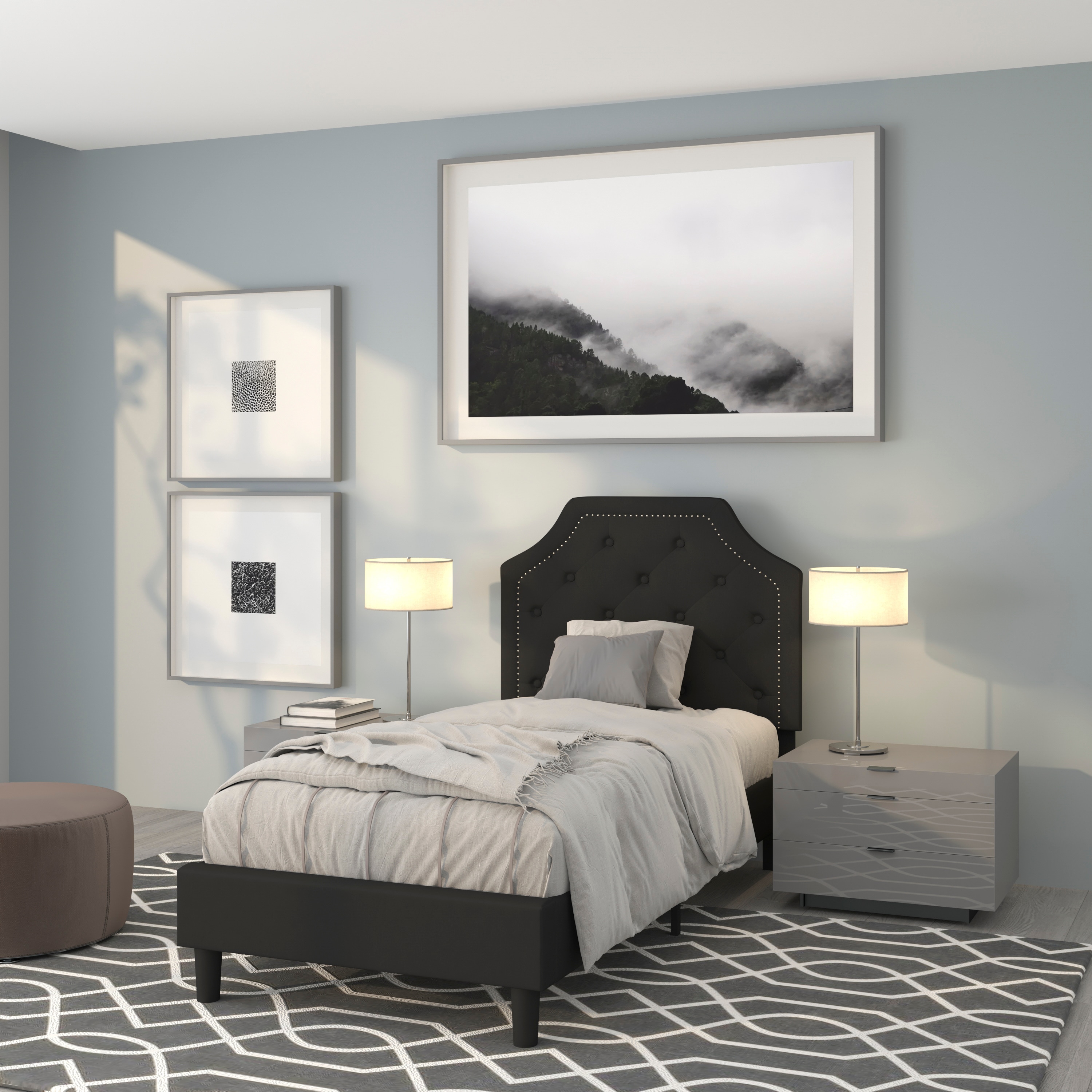 Flash Furniture 889142227267 Brighton Black Twin Upholstered Platform Bed