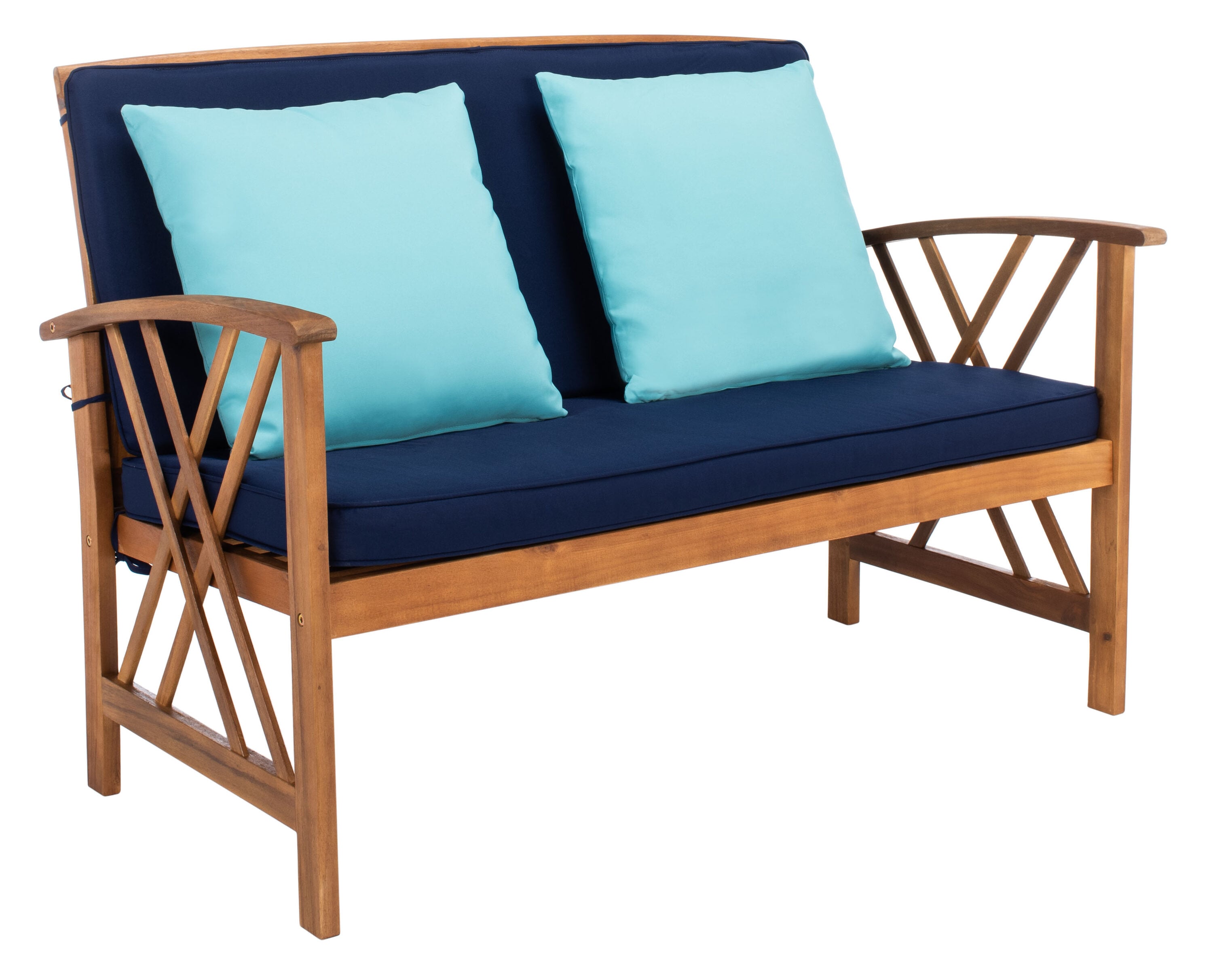 Safavieh PAT7008C Fontana 4 -Piece Patio Conversation Set with Blue Cushions
