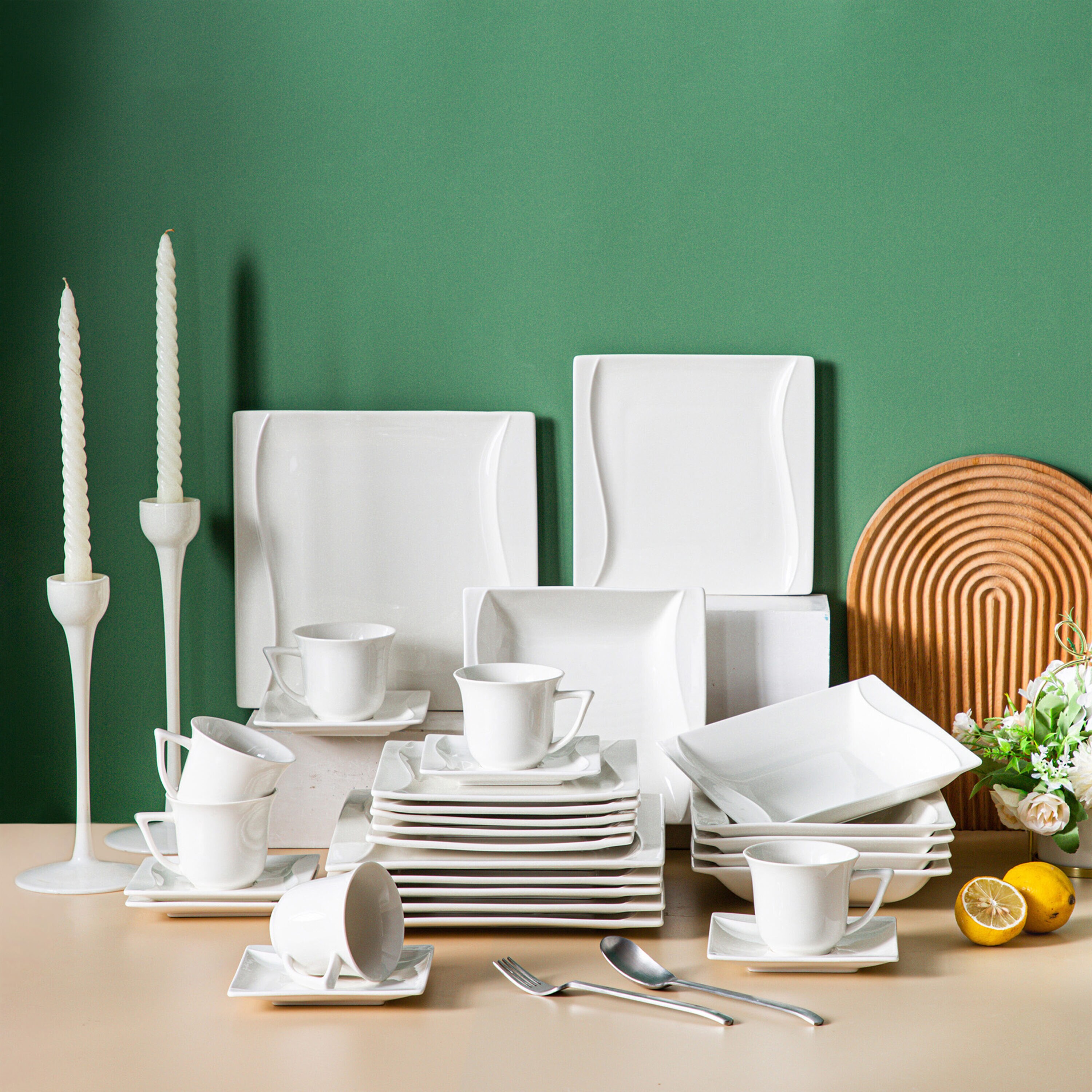 MALACASA Ivory White Dinnerware Set, 30-Piece
