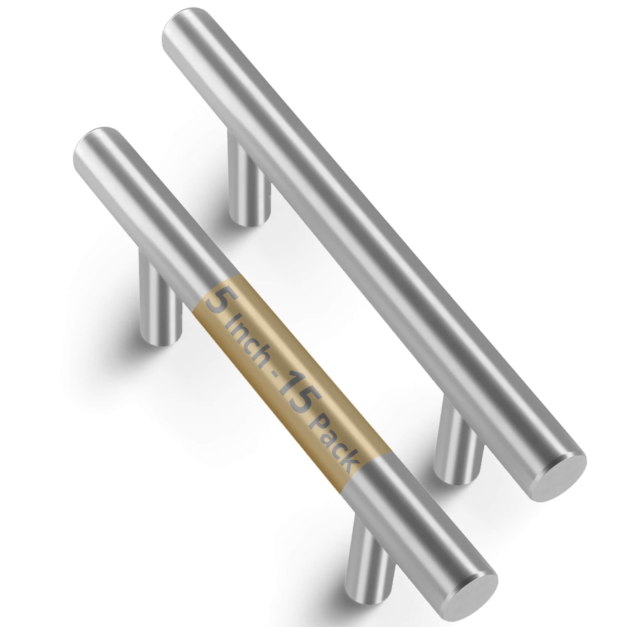 Mega Handles  15 Pack I Cabinet Pulls 5 Inch Stainless Steel Cabinet Handle Pulls I Ideal for Kitchen Drawer Cabinets Door Cupboard I Hardware for Cabinets - Hole Distance 3 Inch - Satin Nickel