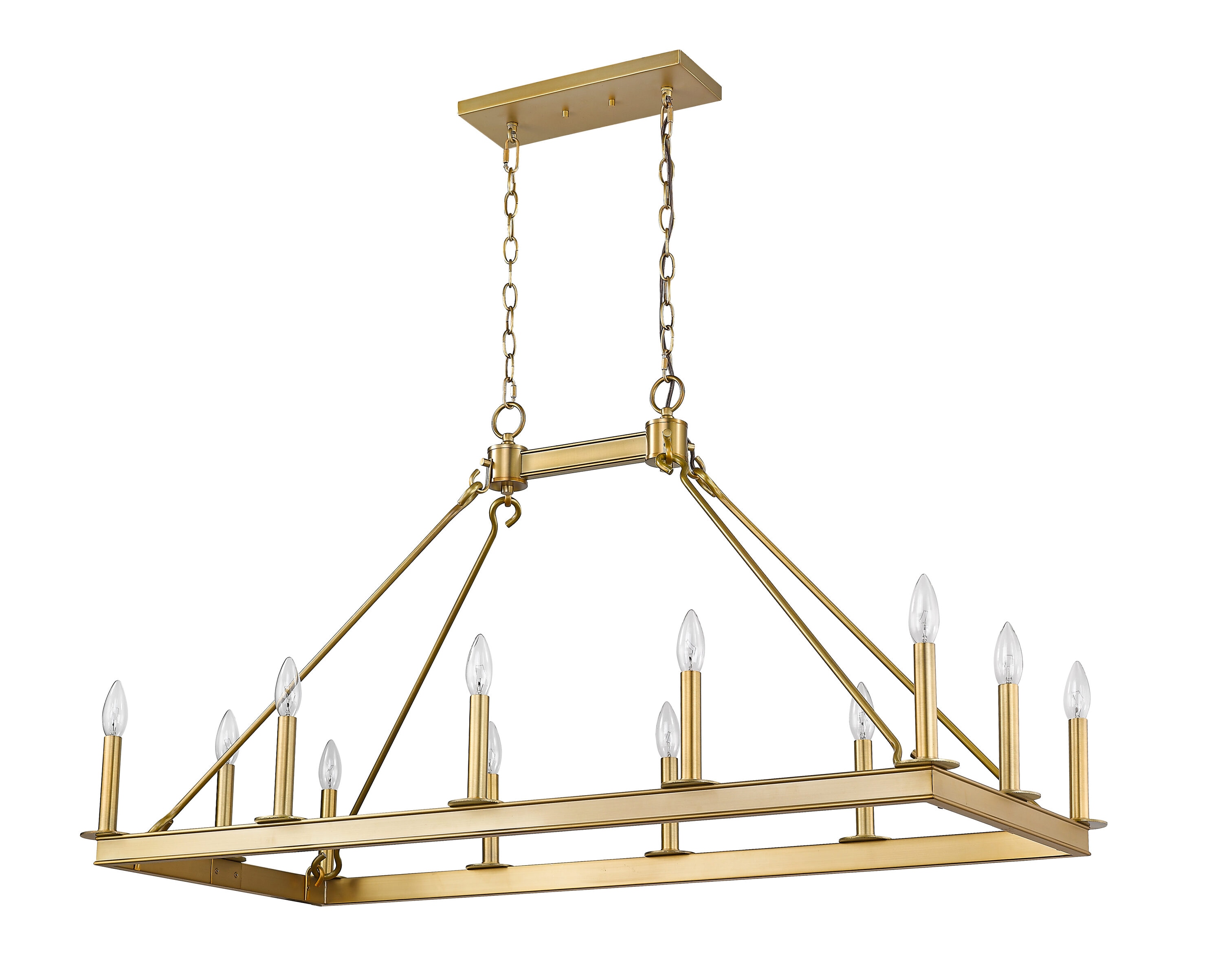 Olde Brass 12-Light Rectangular Candle Chandelier
