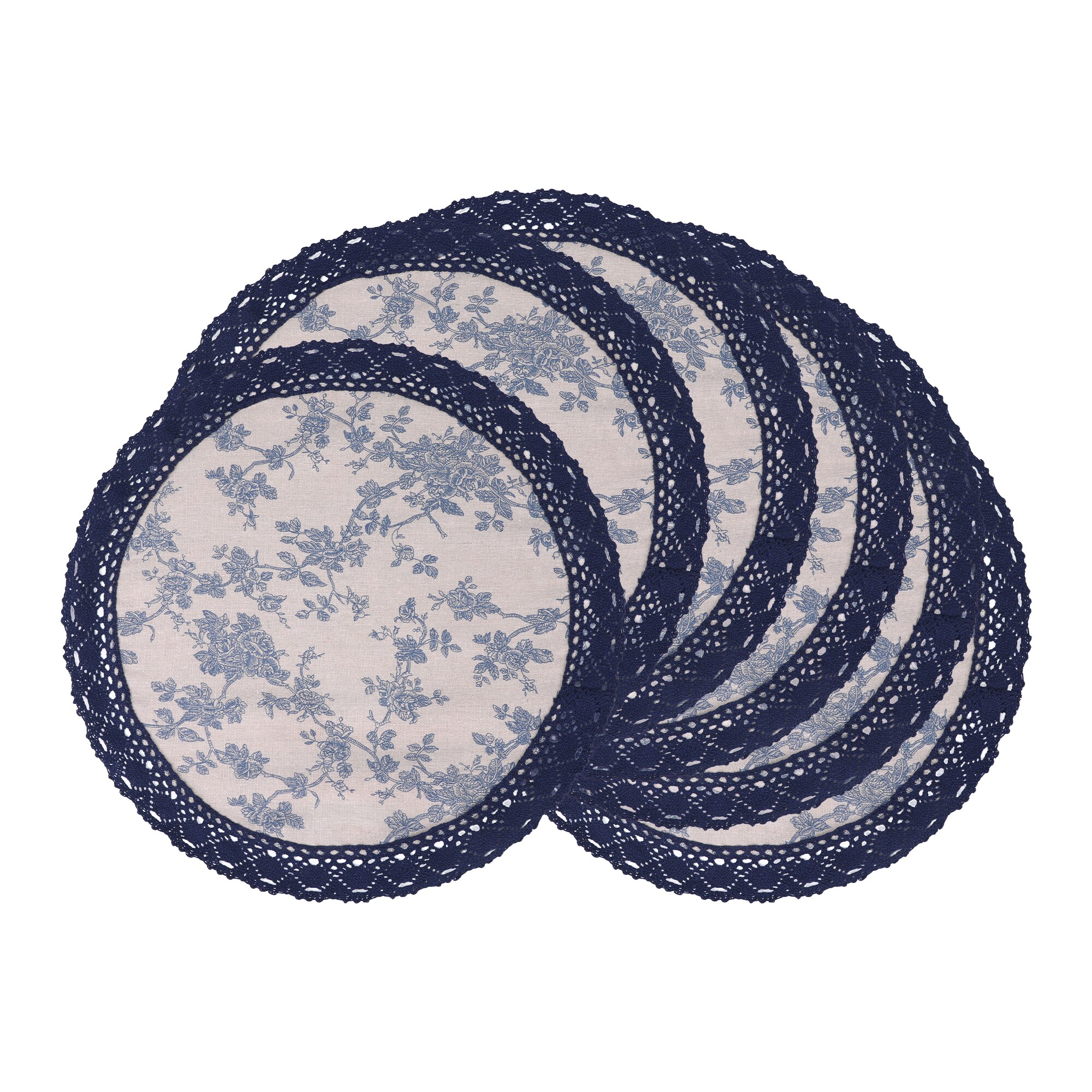 Unique Bargains Rustic Placemats 6pcs Placemats for Dining Table Decor Indoor Outdoor Washable Kitchen Table Mat with Lace Trim 15inch Blue/White