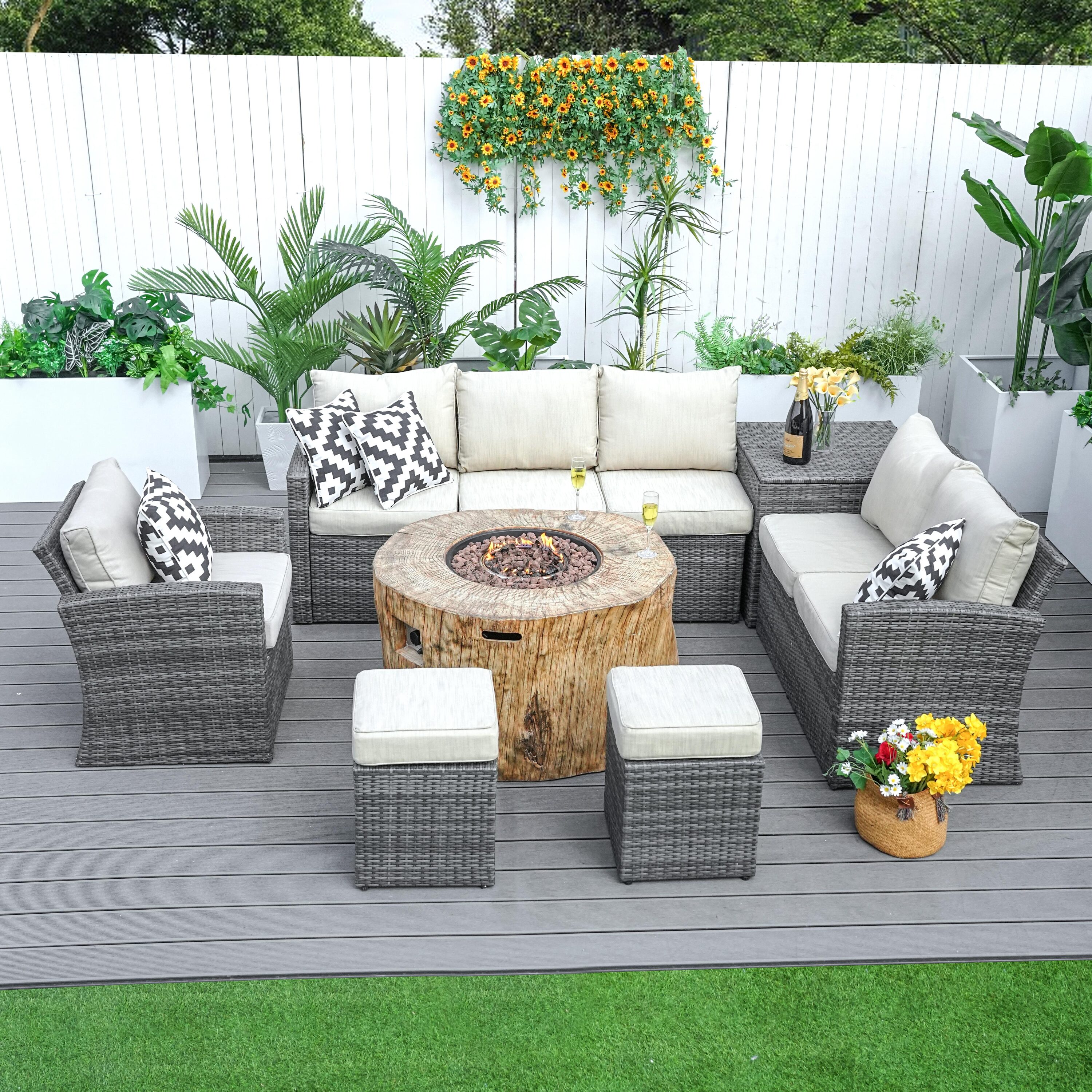 Direct Wicker DWG-1403B2180-GR 6 -Piece 3 Patio Sofa Conversation Set with Beige Cushions