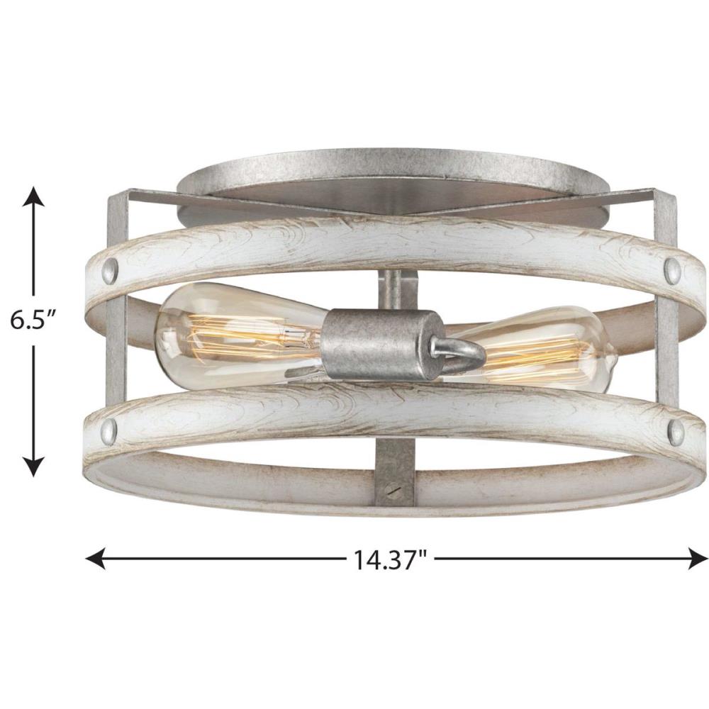 Gulliver Whitewashed Galvanized 2-Light Farmhouse Flush Mount Ceiling Light