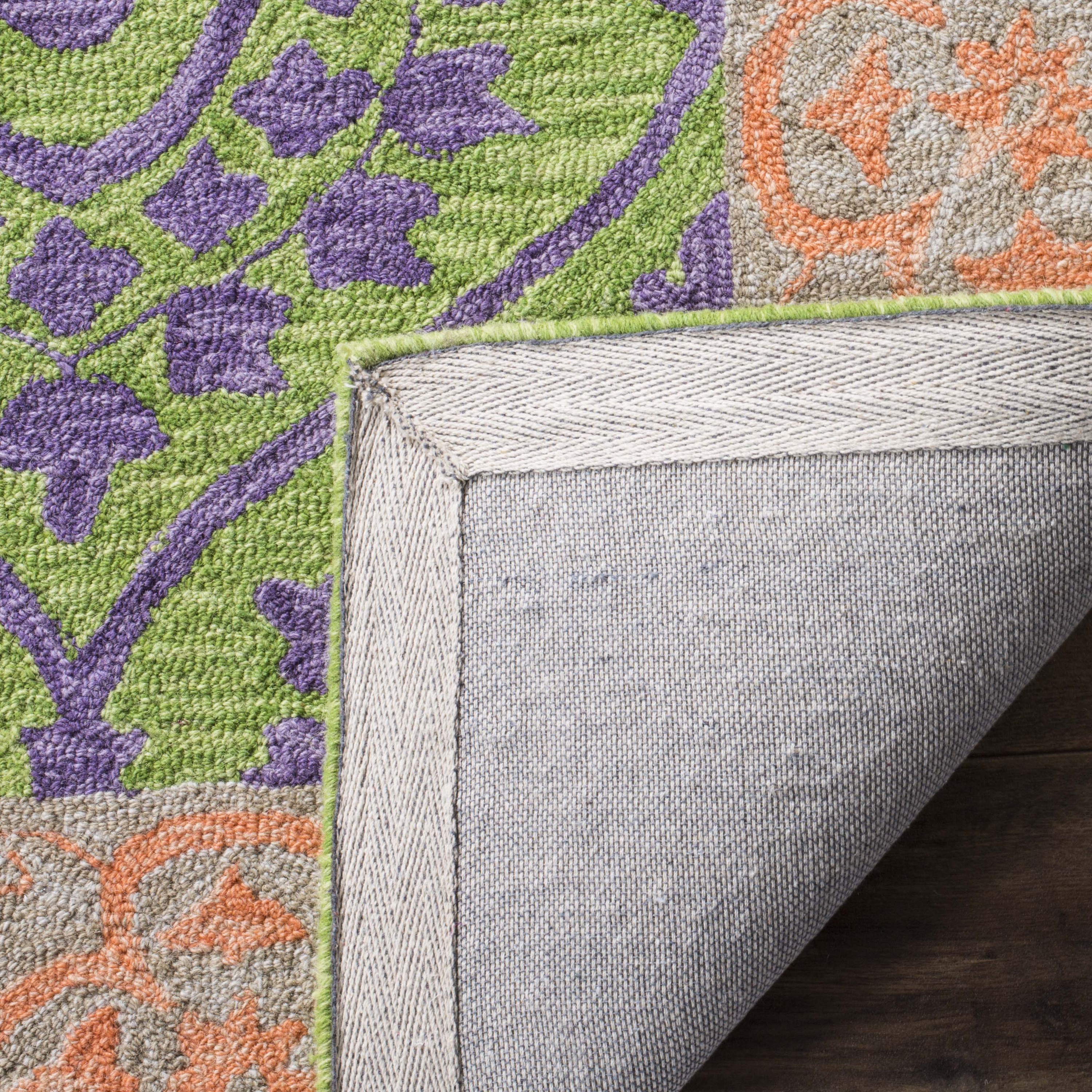Green and Violet Hand-Knotted Wool Area Rug 8' x 10'