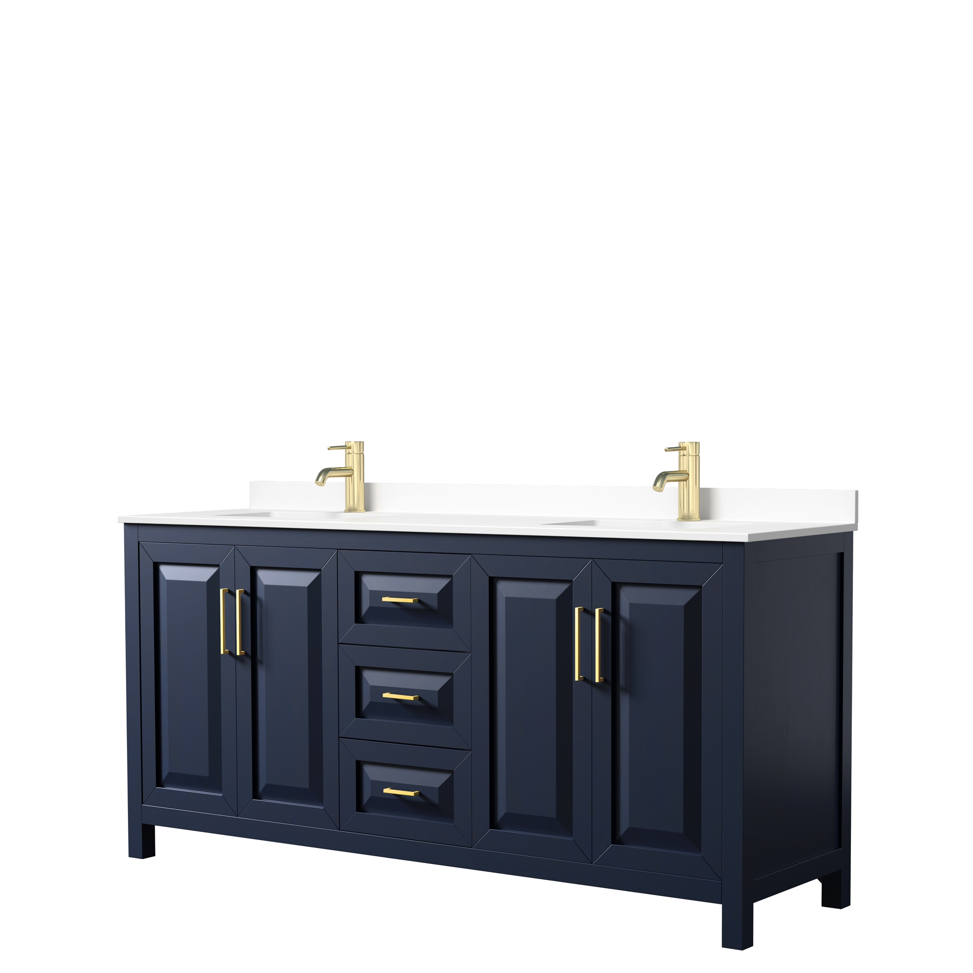 Wyndham Collection WCV252572DBLWCUNSMXX Daria 72-in Dark Blue with Brushed Gold Trim Undermount Double sink Bathroom Vanity with White Cultured Marble Cultured marble Top