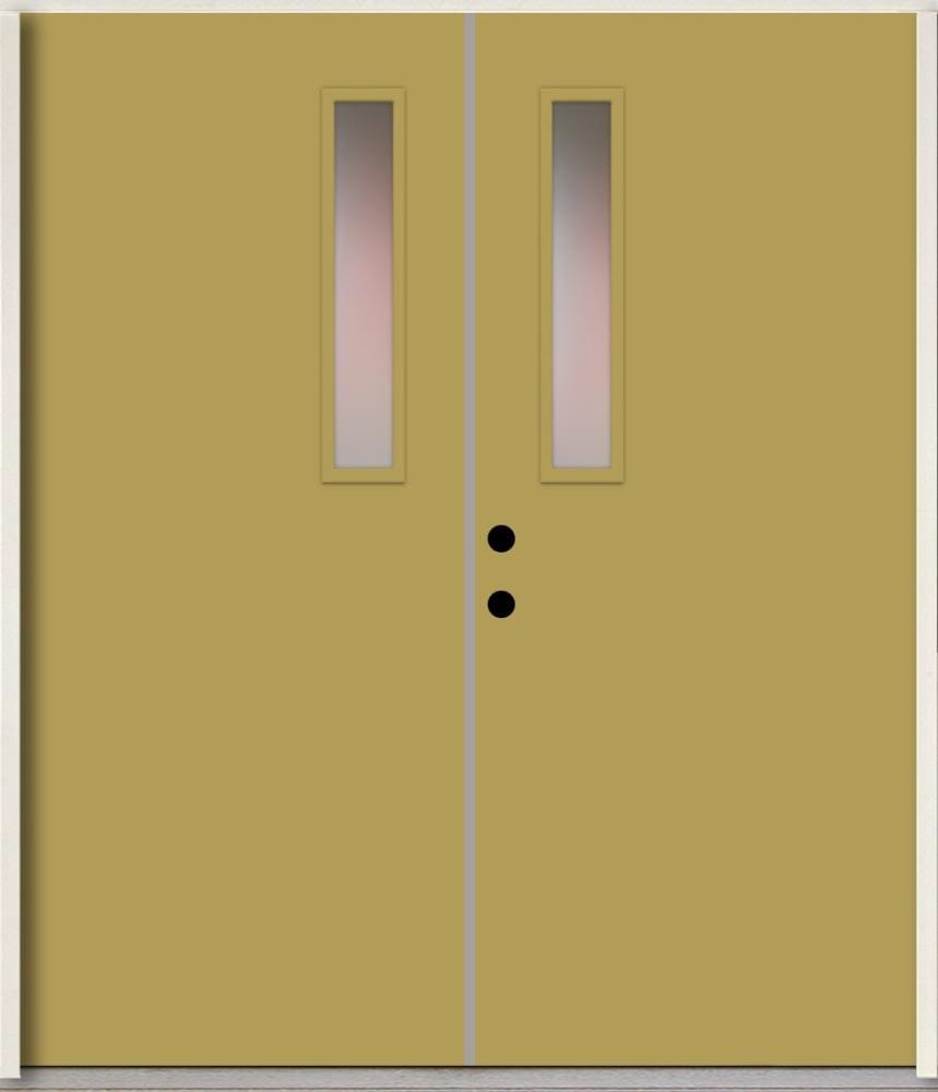 RELIABILT LO1063523 Spotlights 64-in x 80-in x Fiberglass 1/4 lite Right-hand inswing Meadowlark Paint Painted Prehung Double Front Door Insulating core