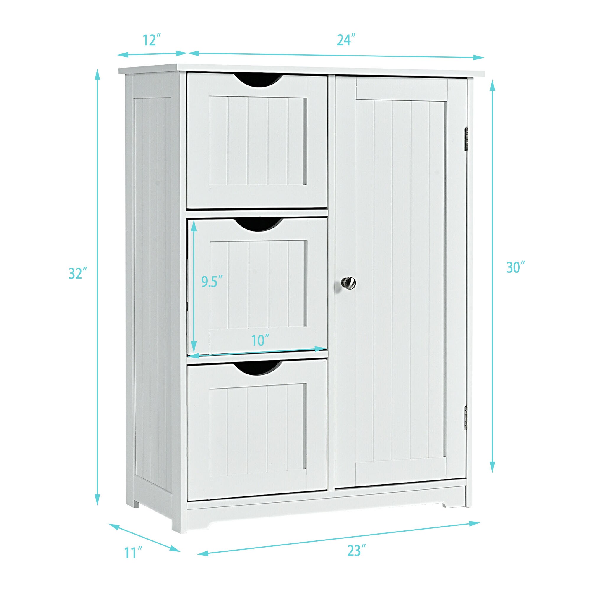 WELLFOR 24-in x 32-in x 12-in Black Freestanding Linen Cabinet