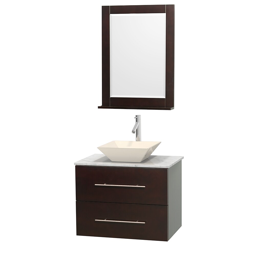 Wyndham Collection WCVW00930SESCMD2BM24 Centra 30-in Espresso Single Sink Bathroom Vanity with White Carrera Natural Marble Top (Mirror Included)