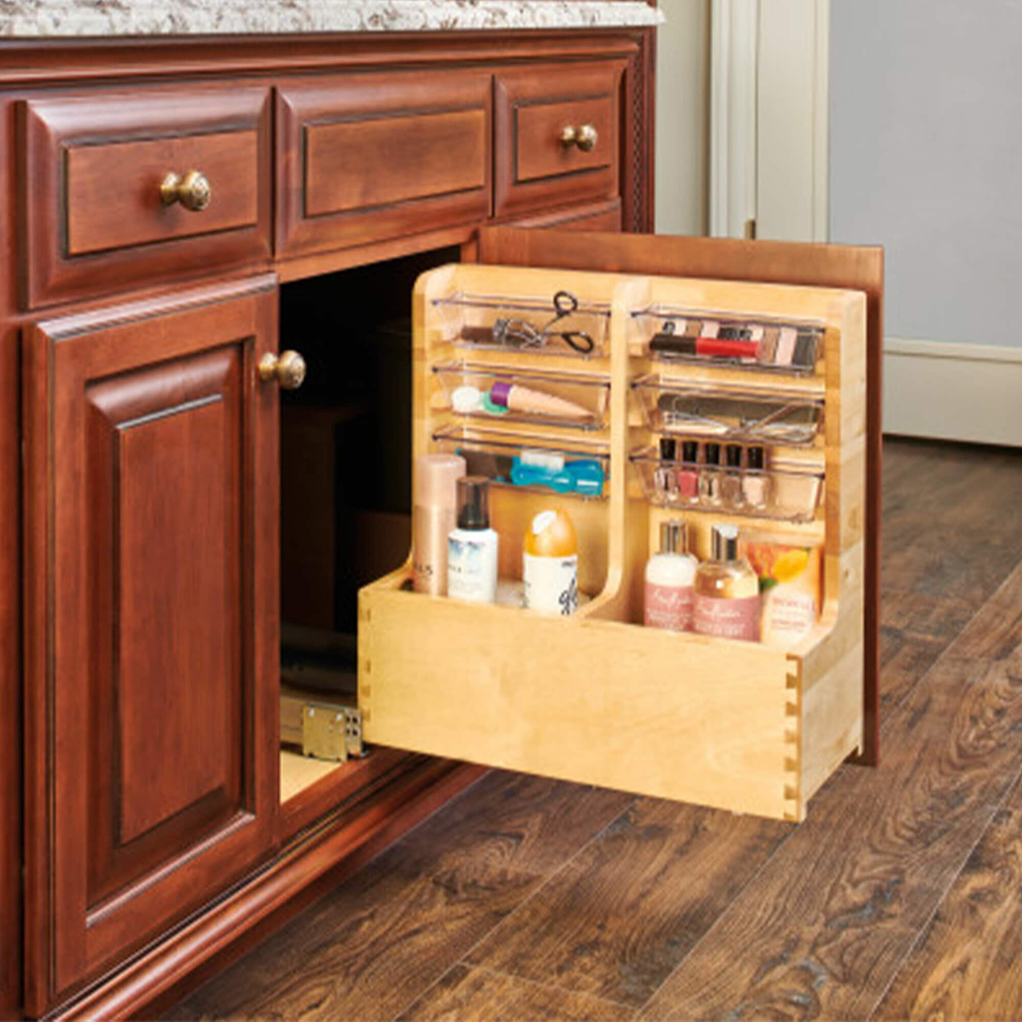 Rev-A-Shelf 11.66-in W x 18.87-in H 4-Tier Cabinet-mount Wood Soft Close  Pull-out Under-sink Organizer in the Cabinet Organizers department at