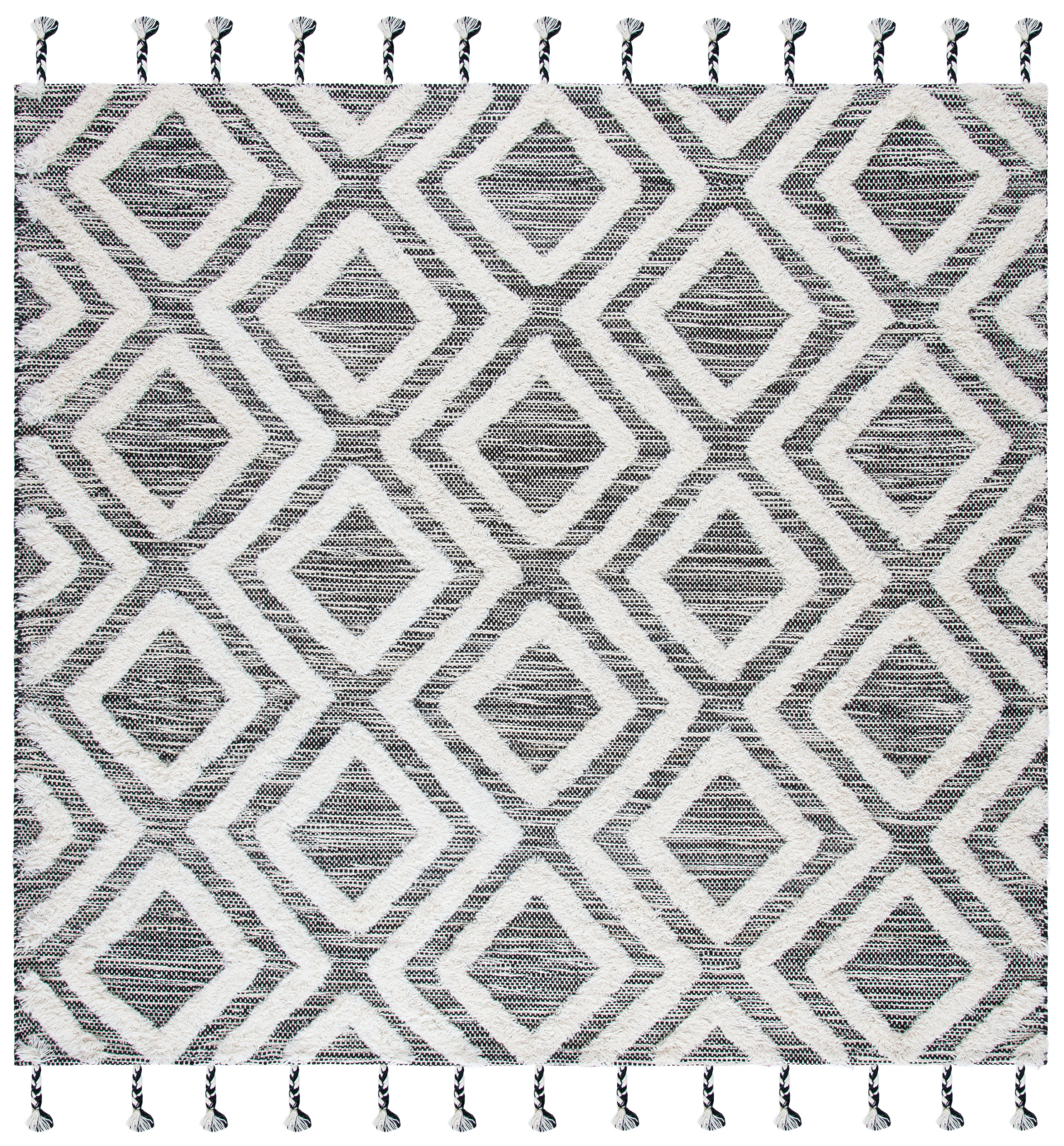 Safavieh KNY331Z-7SQ Kenya Shouko 7 x 7 (ft) Tufted Wool Black/Ivory Square Indoor Geometric Bohemian/Eclectic Area rug