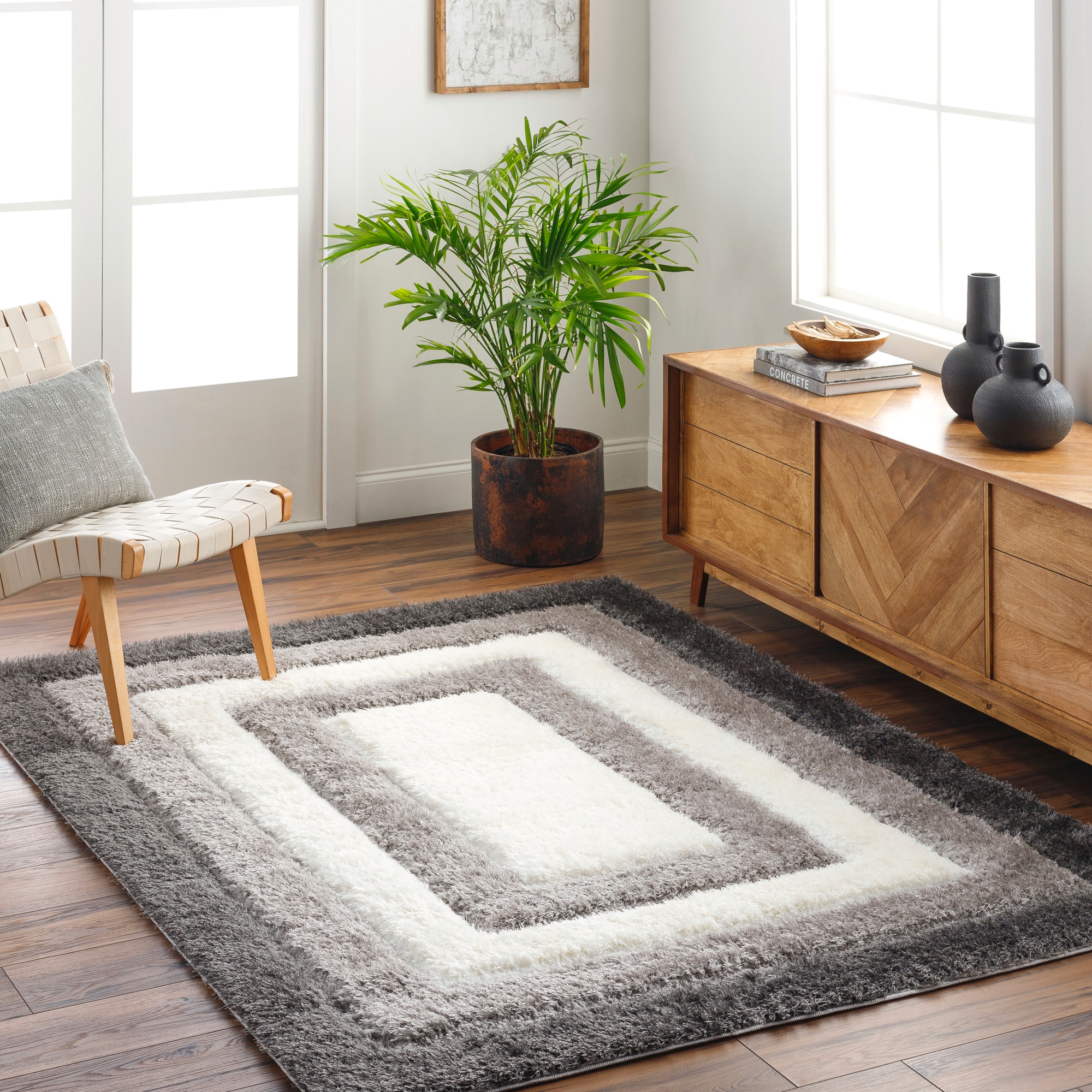Livabliss BOG2302-679 Bologna 7 x 9 (ft) Polyester Gray/Charcoal Rectangular Indoor Border Area rug