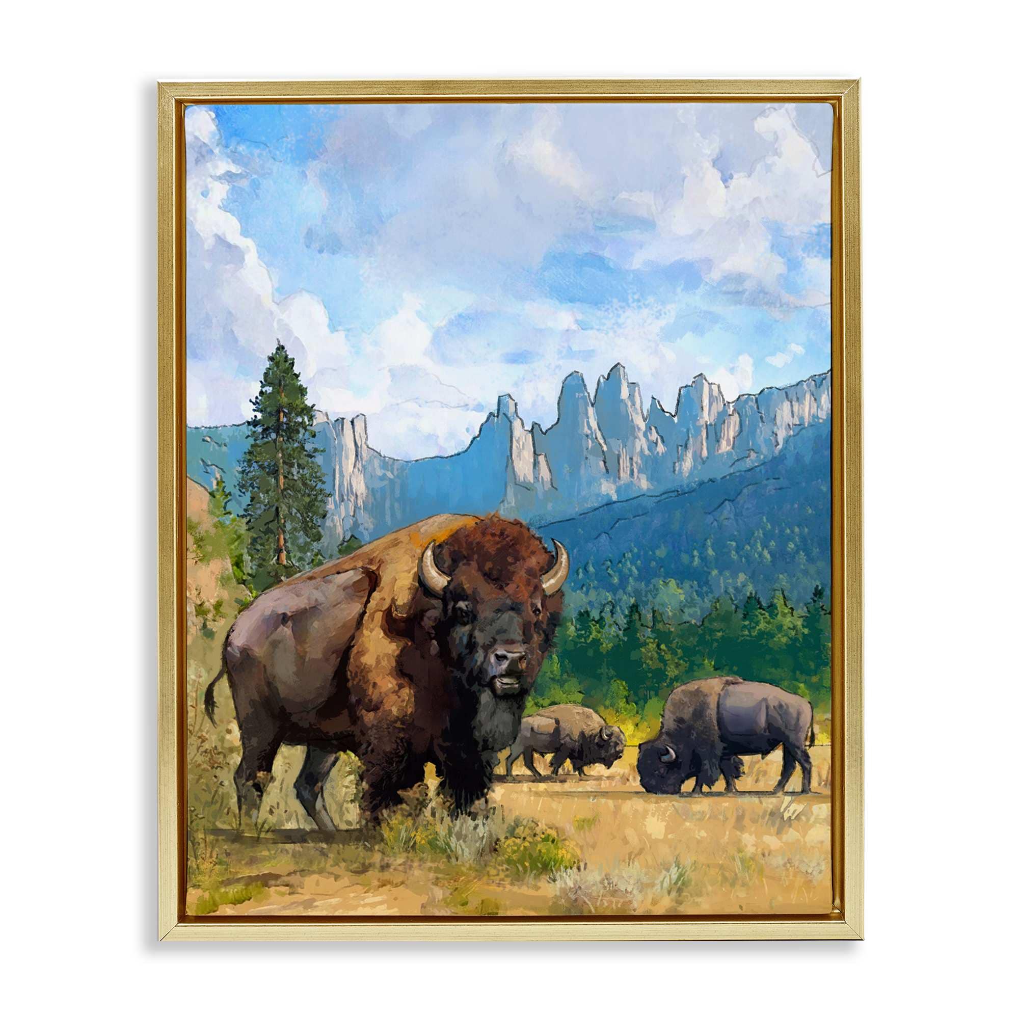 Stupell Industries BT-339-FFG-24X30 Grazing Bison Desert Abstraction Gold Framed Floater Canvas Wall Art By David Owens 25 x 31