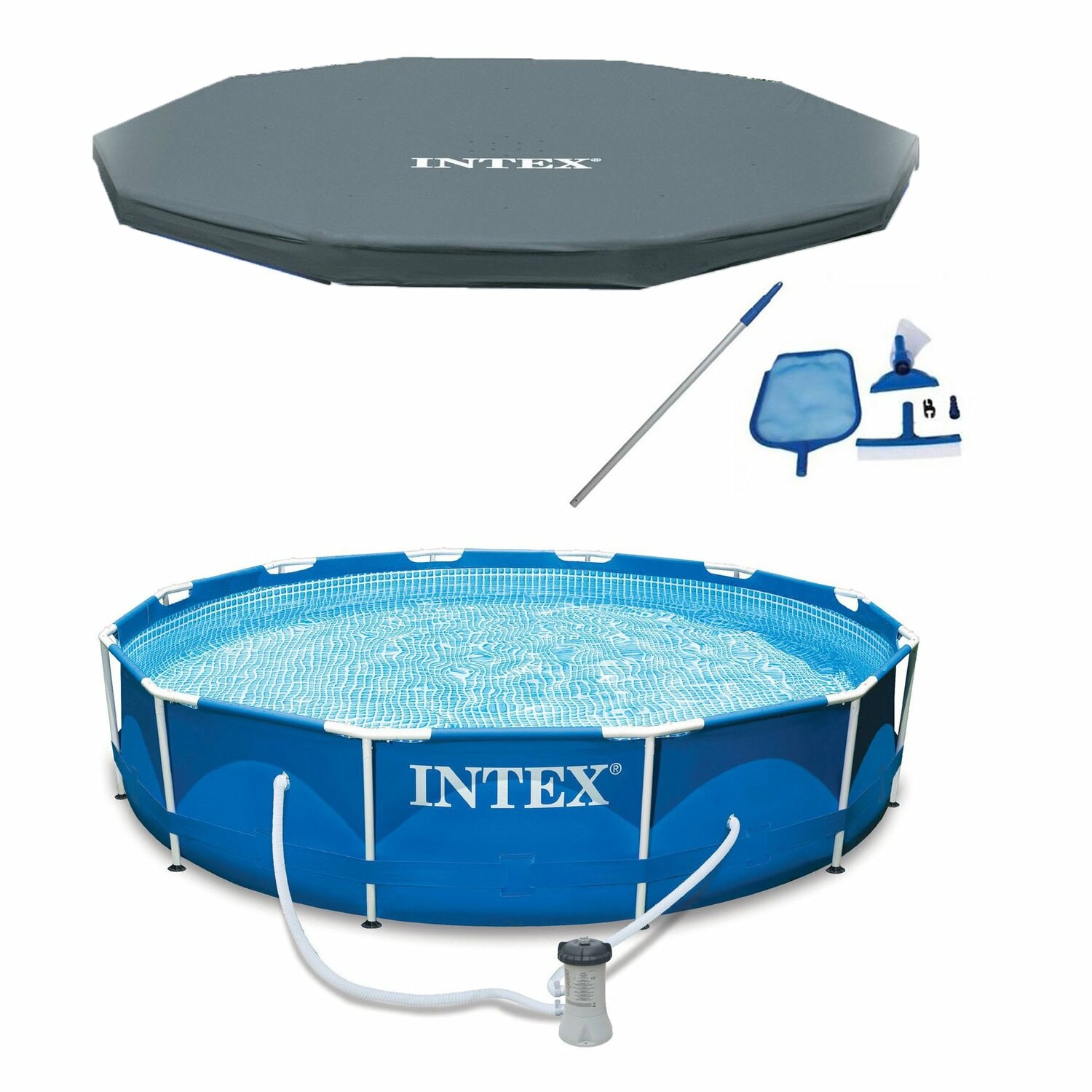 Intex 12' x 30'' Metal Frame Above Ground Swimming Pool with Filter Pump 