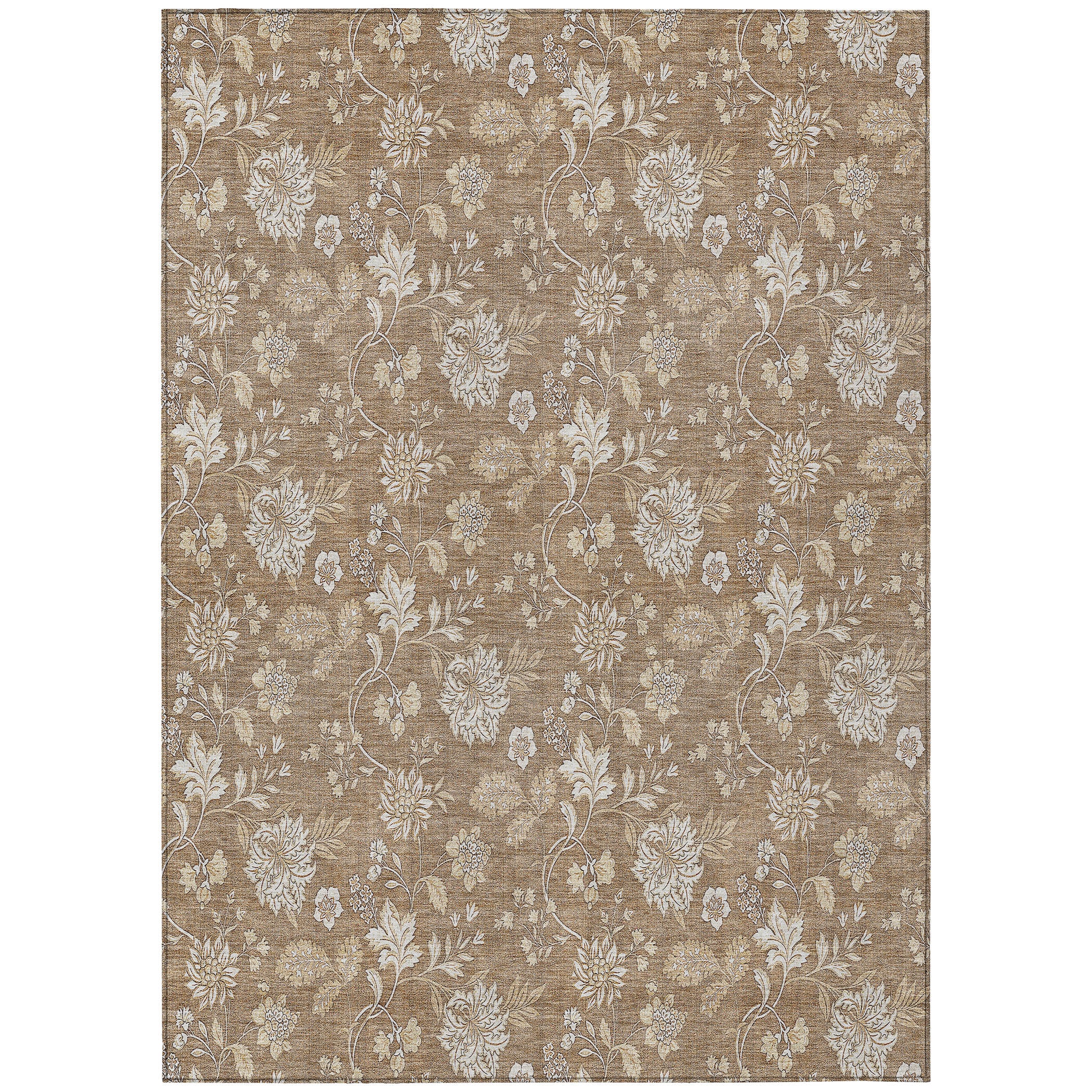 Copper Floral Synthetic 5' x 7' Washable Area Rug