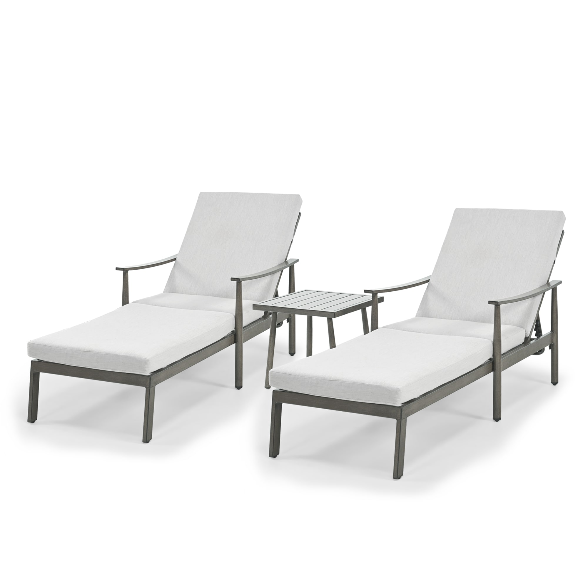  EL-TY3-GG-B1-WL3 SleekLine Set of 2 Gray Aluminum Frame Stationary Chaise Lounge Chair with Gray Cushioned Seat